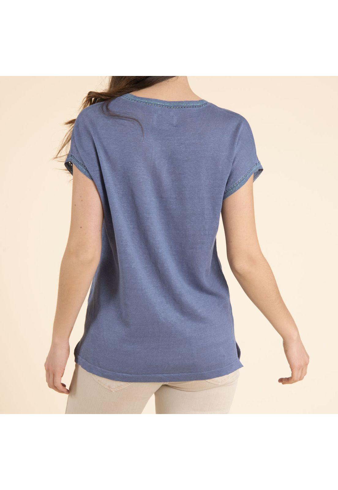 Polera Lino Orgánico Mujer Cleo Azul Petroleo-3