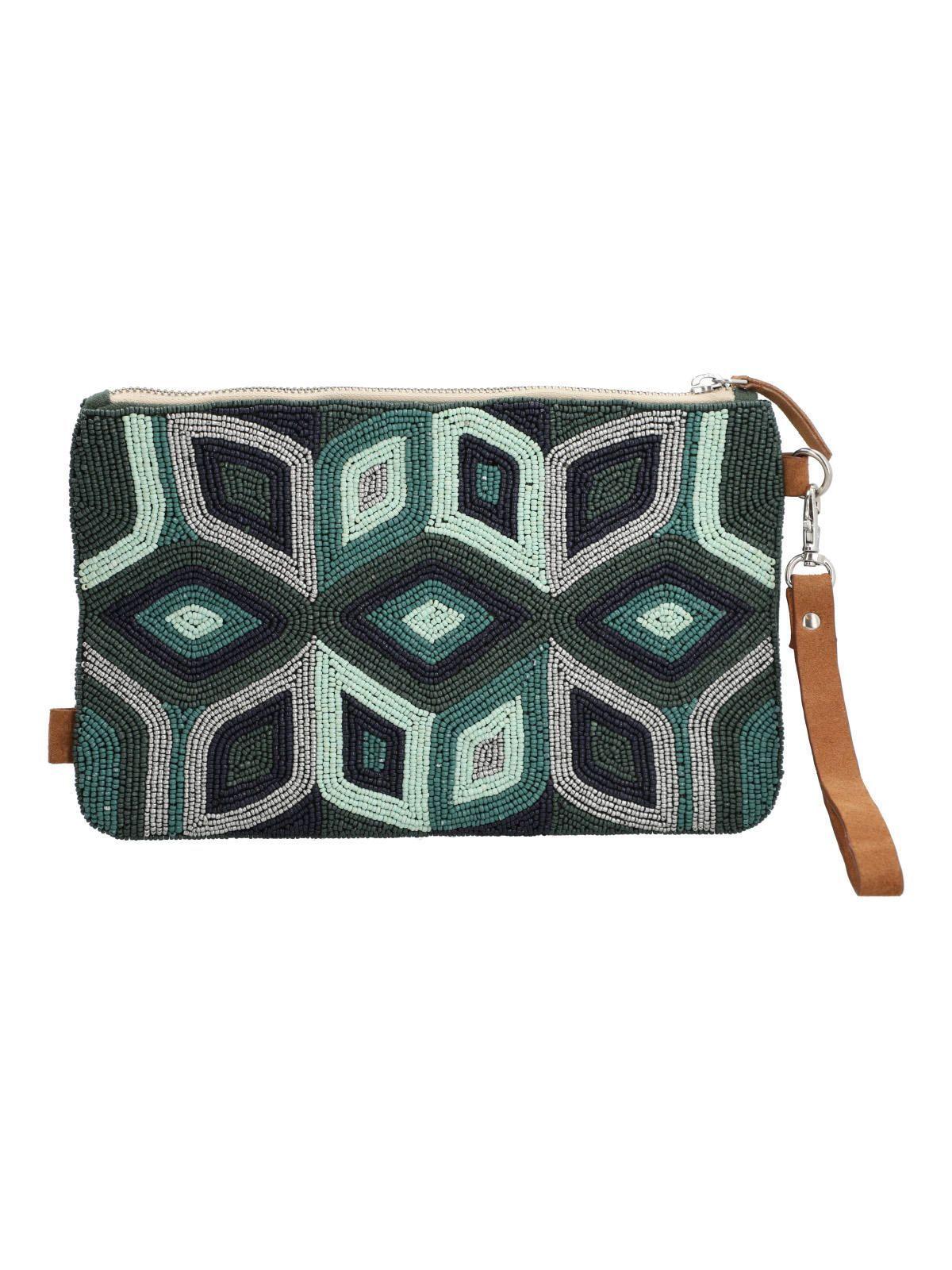 Cartera Algodon Org Mujer Beaded Zip Bag Azul-1