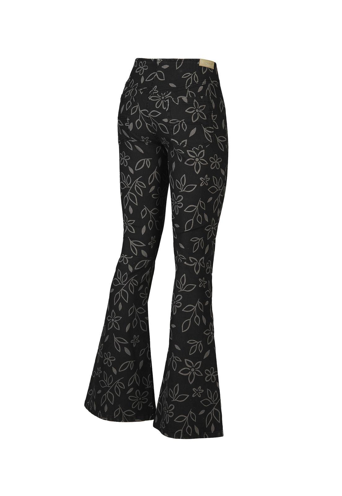 Pantalón Mujer Flora Negro-1