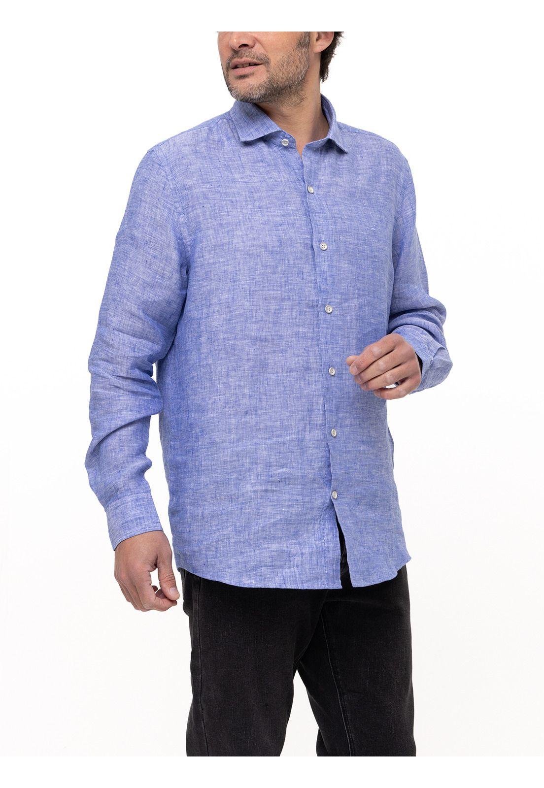 Camisa Lino Orgánico Linen Azul Hombre-6