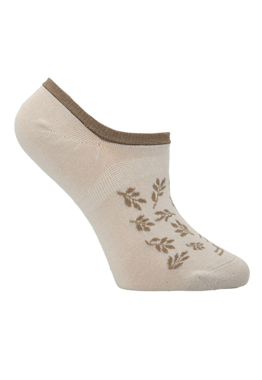 Calcetin Beige Leaves Mujer-0