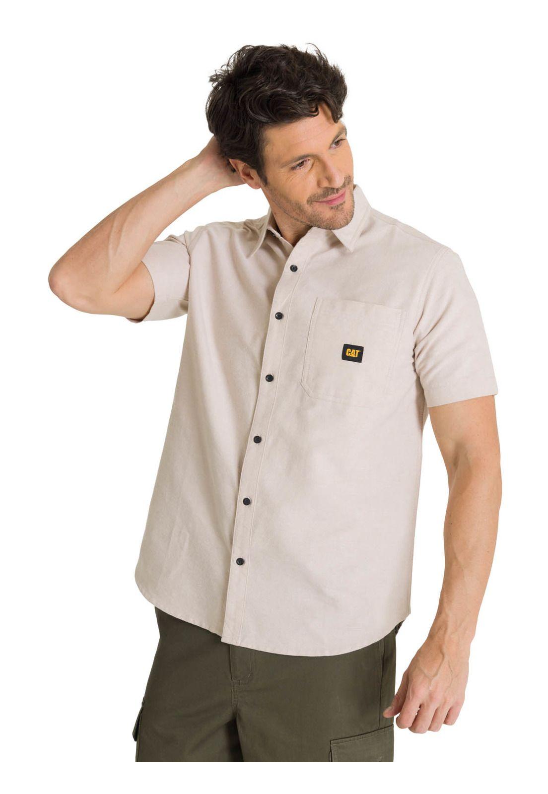 Camisa Manga Corta Hombre Oxford Relaxed Beige-0