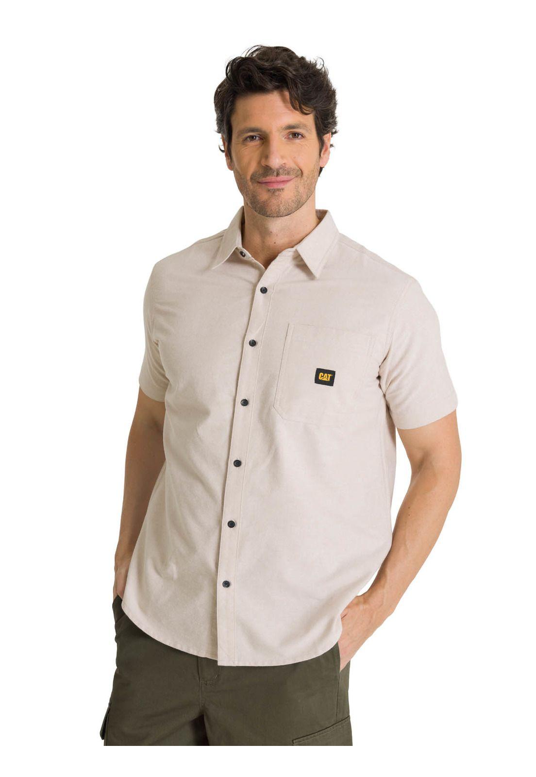 Camisa Manga Corta Hombre Oxford Relaxed Beige-1