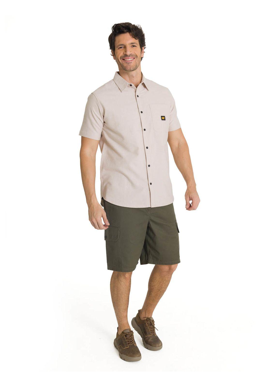 Camisa Manga Corta Hombre Oxford Relaxed Beige-5