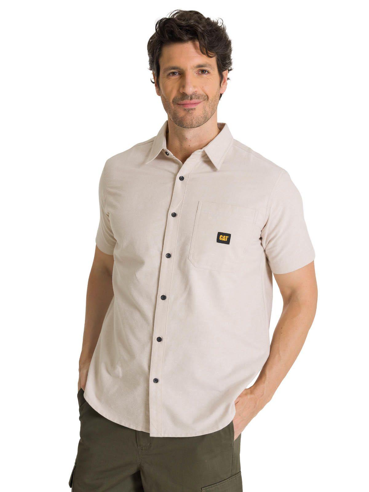 Camisa Manga Corta Hombre Oxford Relaxed Beige-1