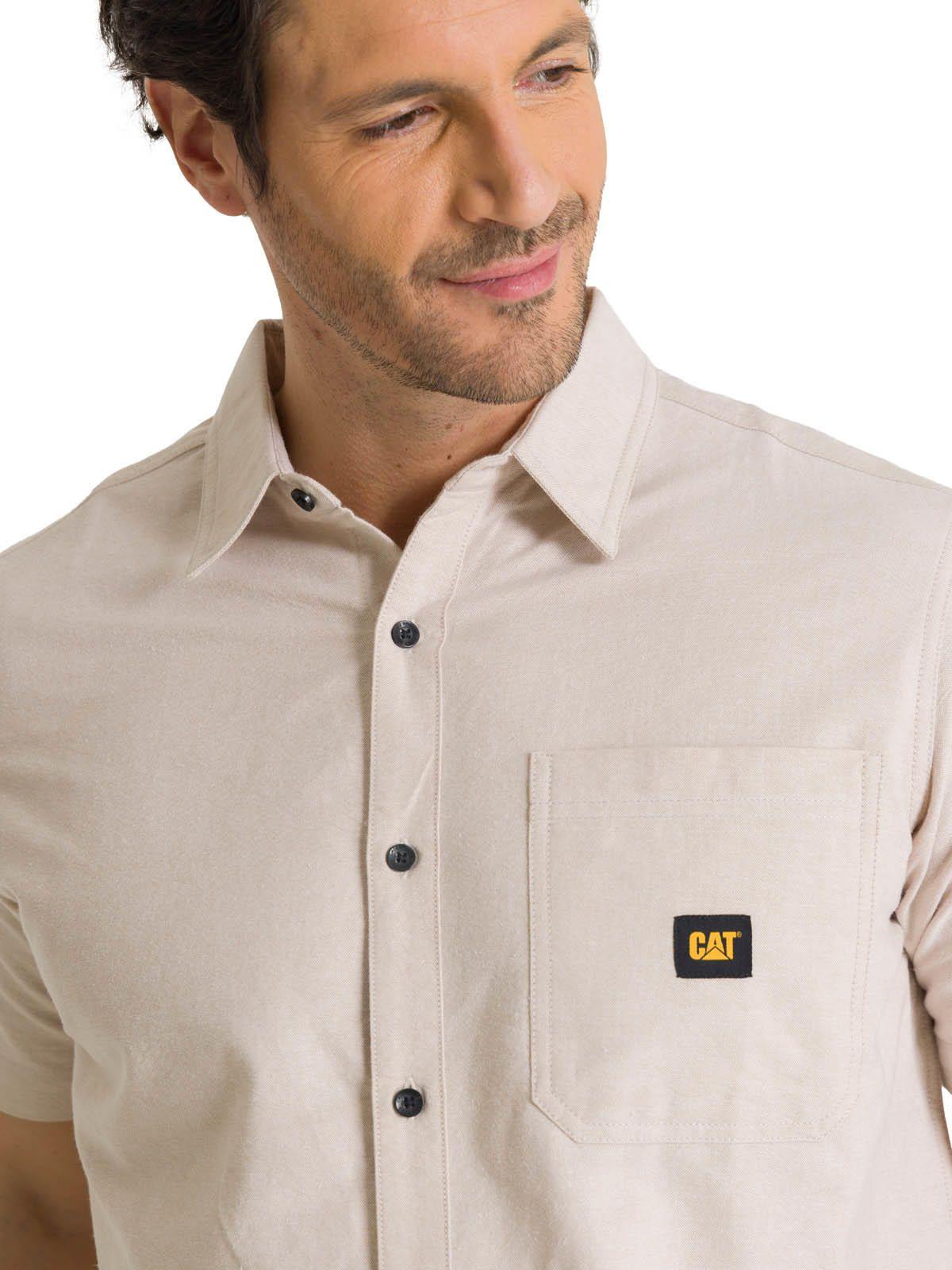 Camisa Manga Corta Hombre Oxford Relaxed Beige-4