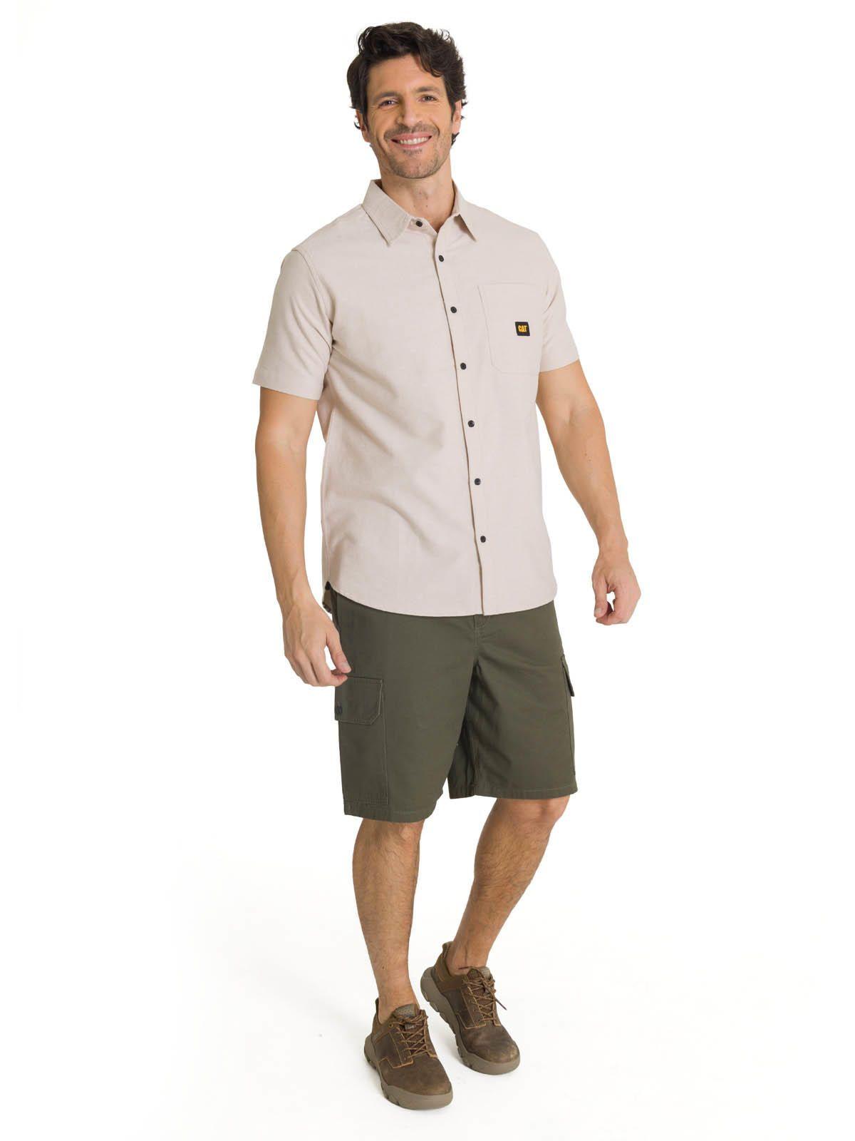 Camisa Manga Corta Hombre Oxford Relaxed Beige-5