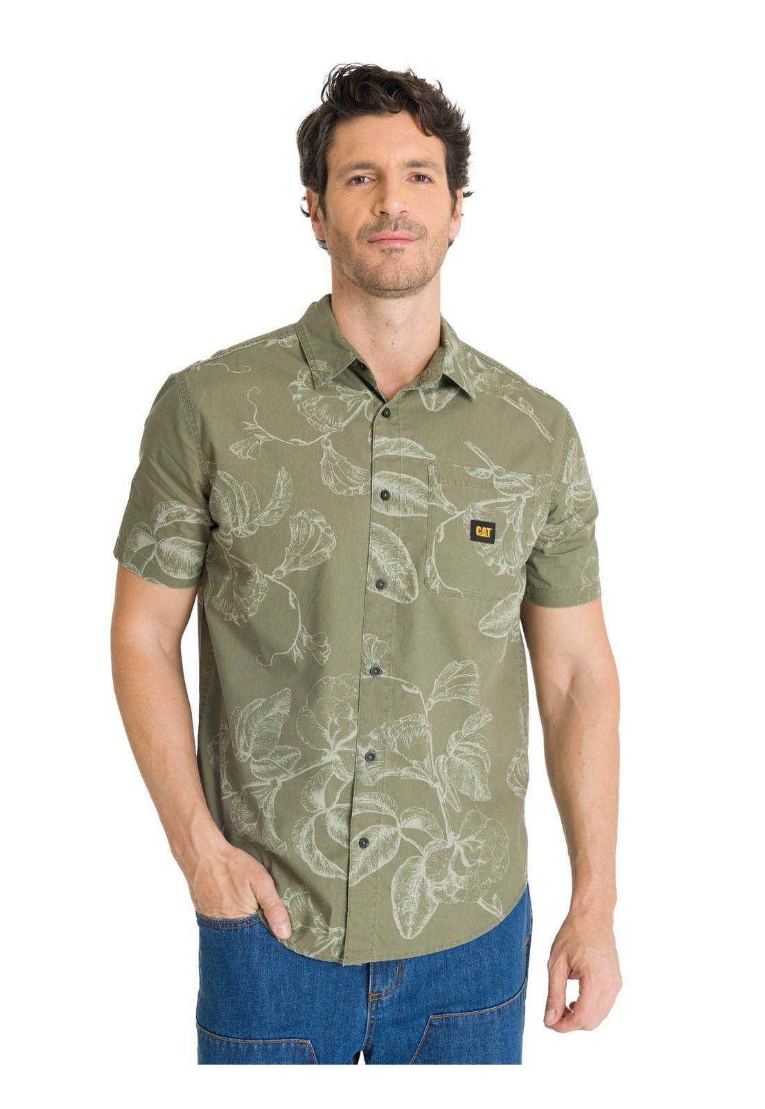 Camisa Manga Corta Hombre Printed Poplin Verde-0