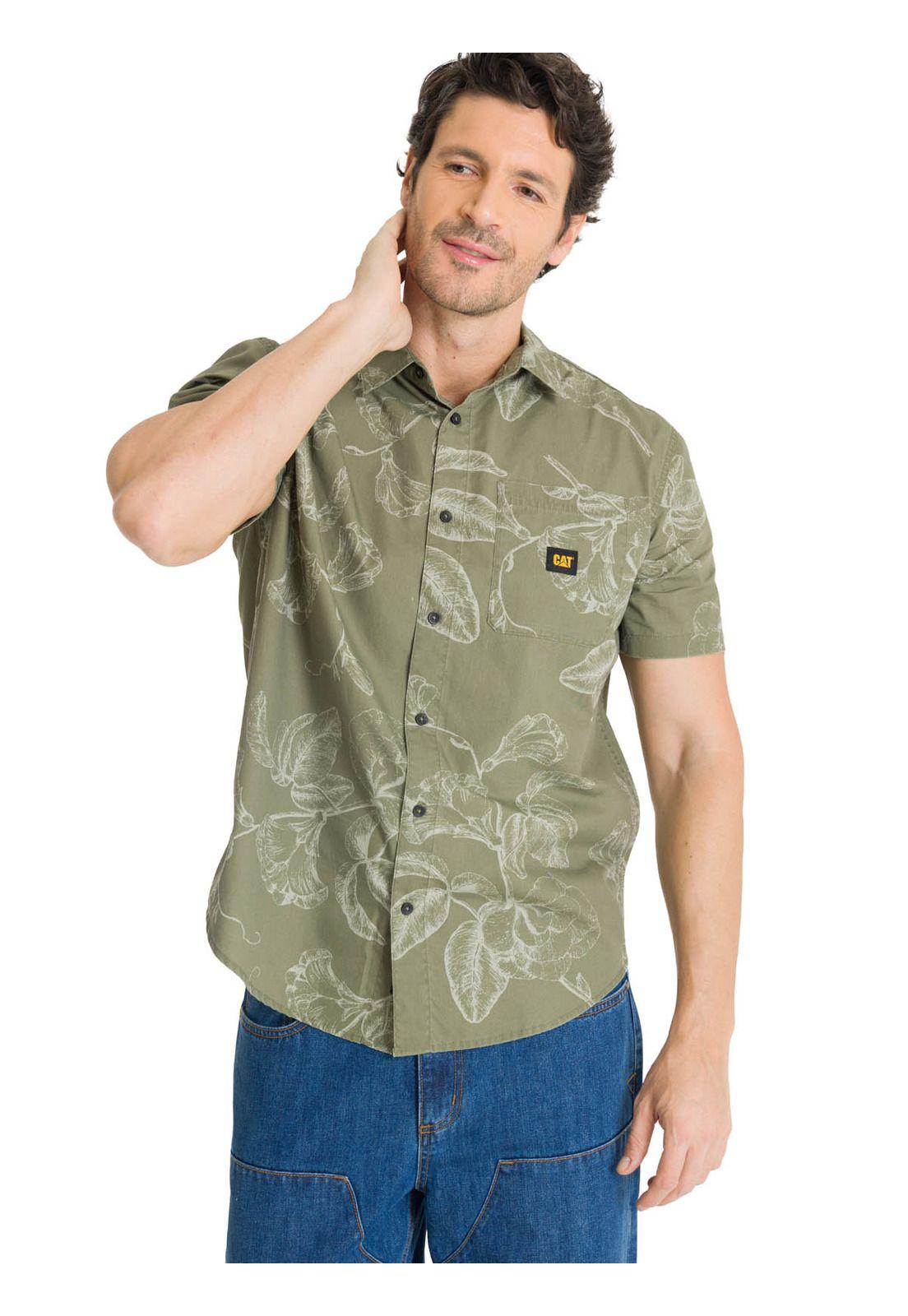 Camisa Manga Corta Hombre Printed Poplin Verde-1