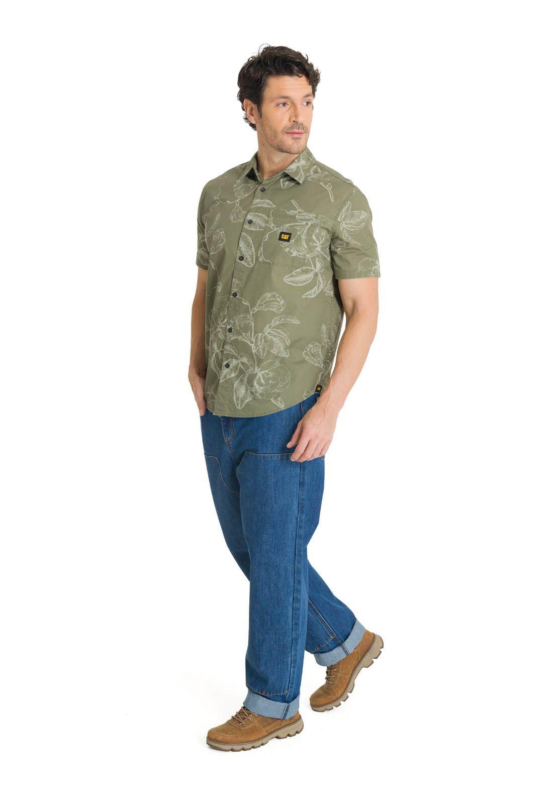 Camisa Manga Corta Hombre Printed Poplin Verde-5