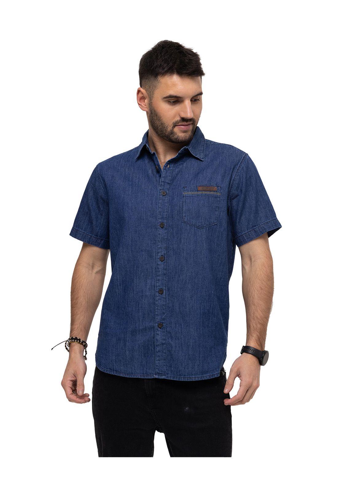 Camisa M/C Foundation S/S Denim Azul Hombre-0