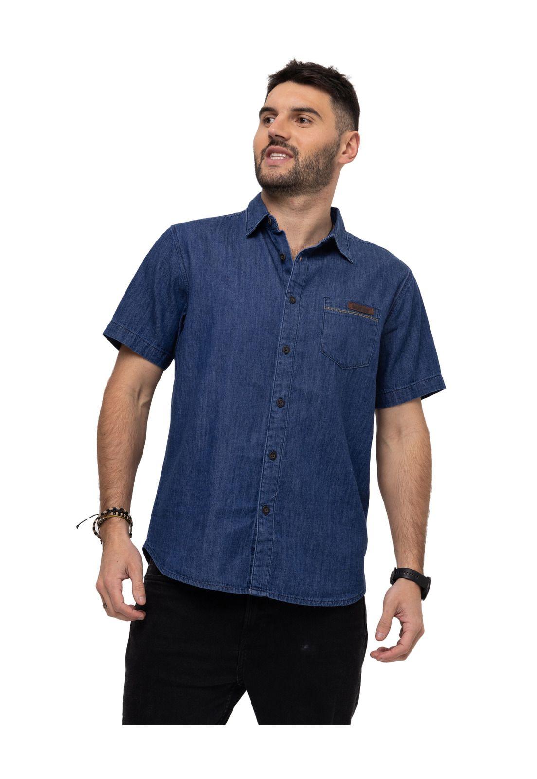 Camisa M/C Foundation S/S Denim Azul Hombre-1
