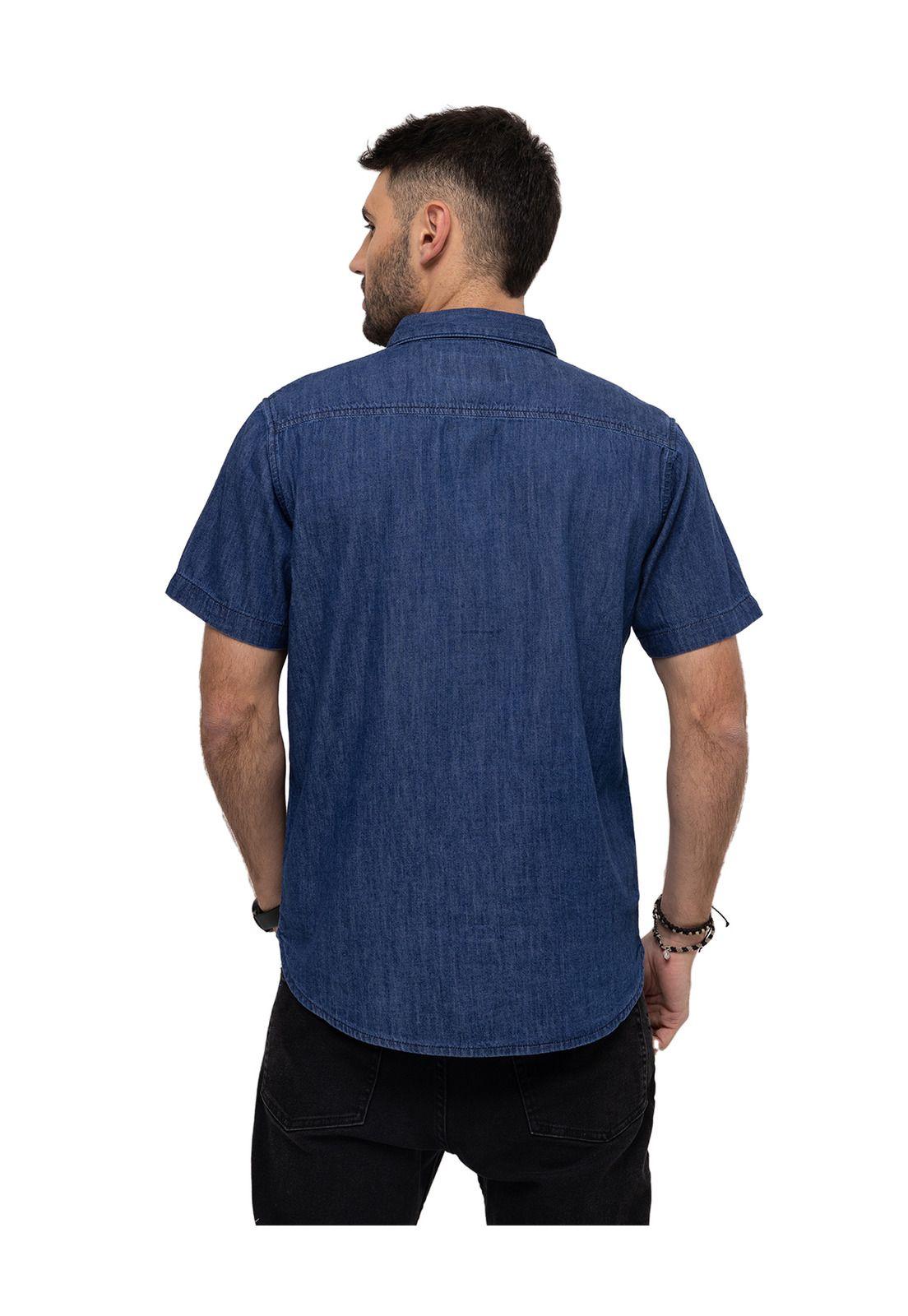 Camisa M/C Foundation S/S Denim Azul Hombre-4