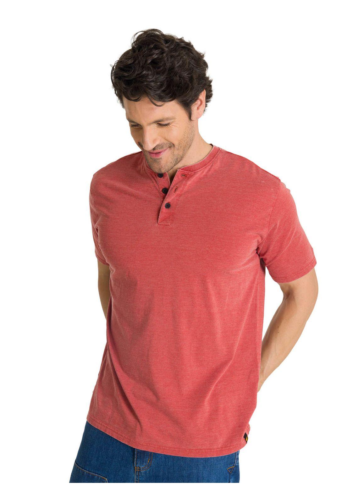 Polera Manga Corta Henley Hombre Burnout Rojo-0