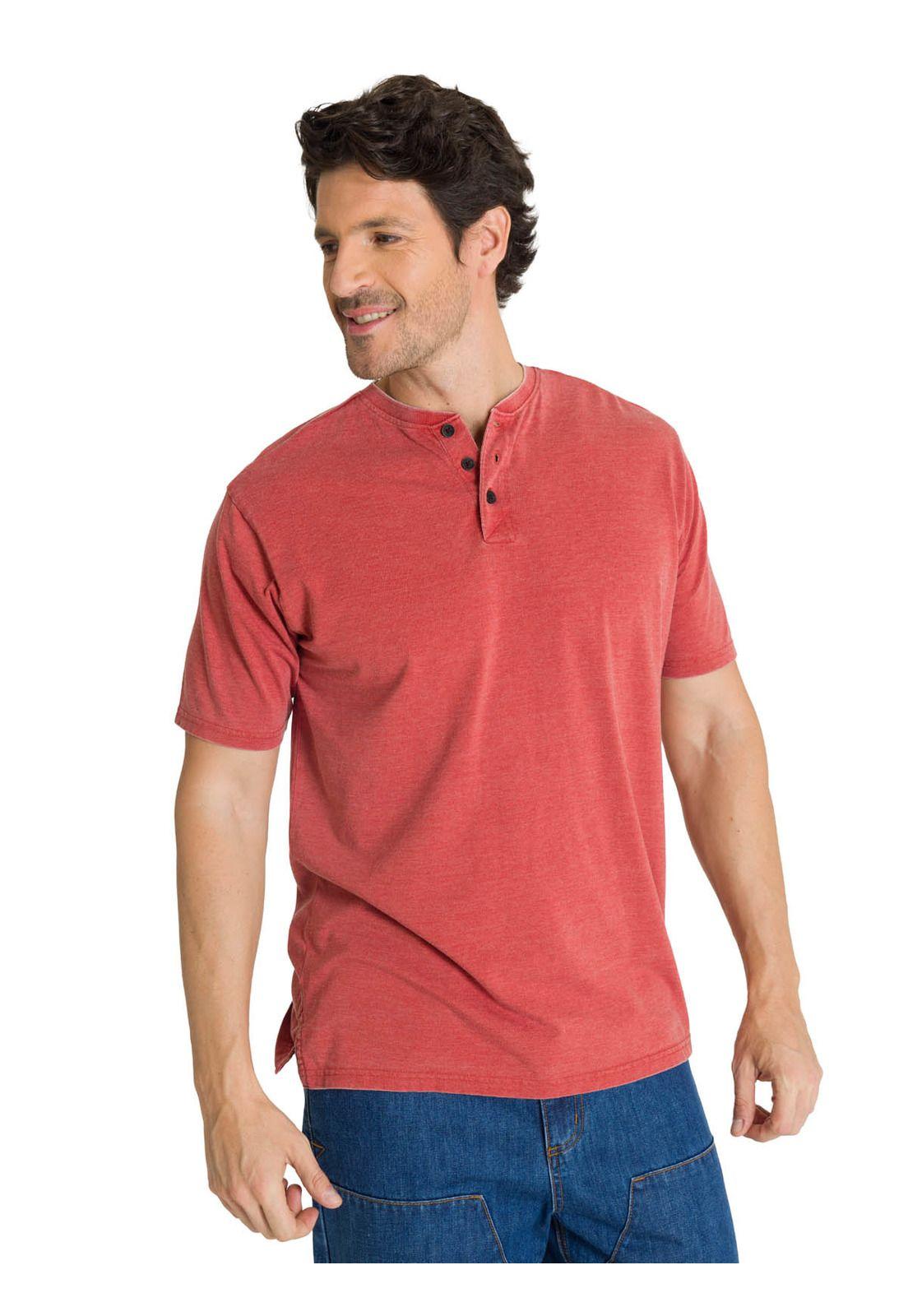 Polera Manga Corta Henley Hombre Burnout Rojo-1