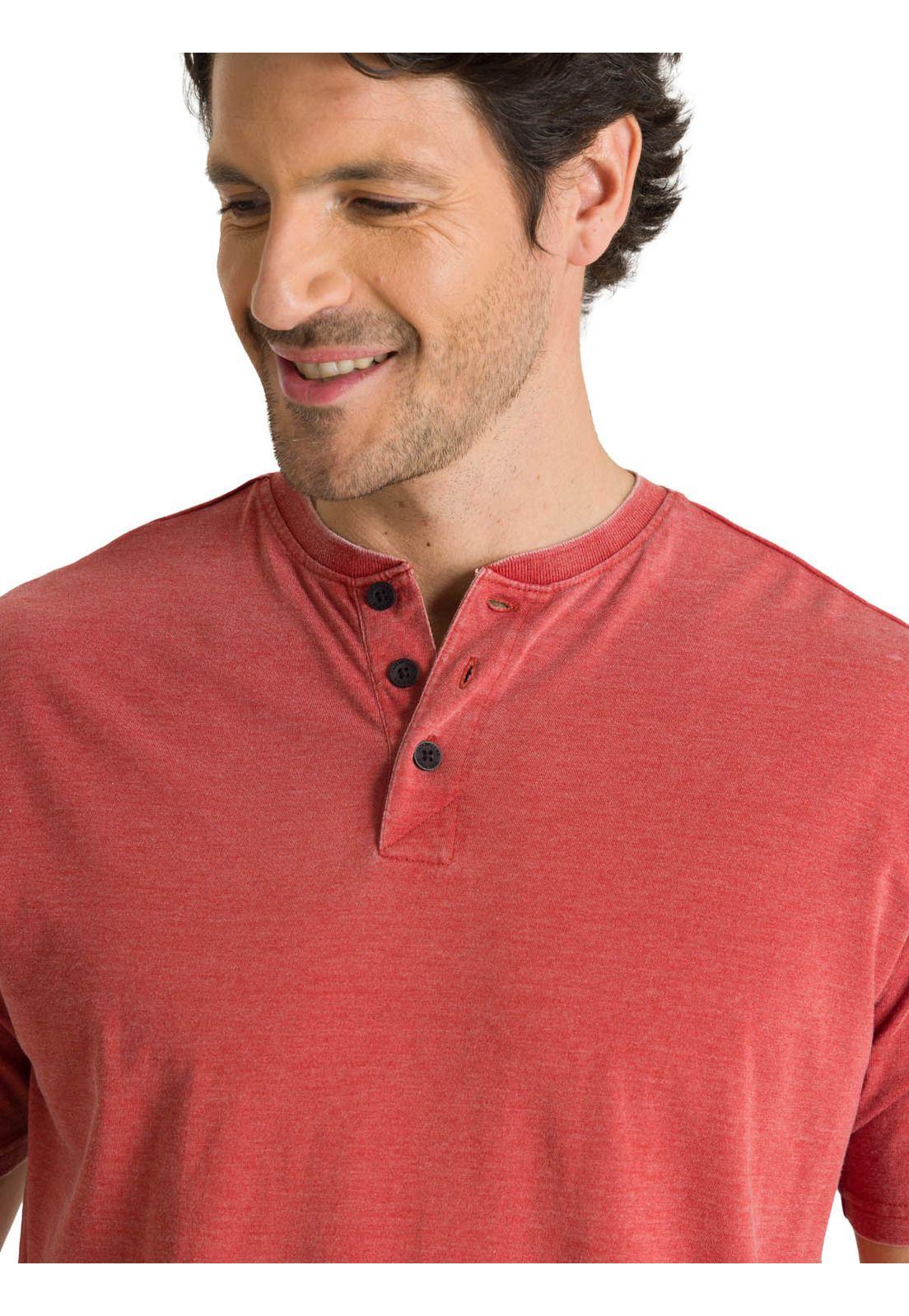 Polera Manga Corta Henley Hombre Burnout Rojo-4