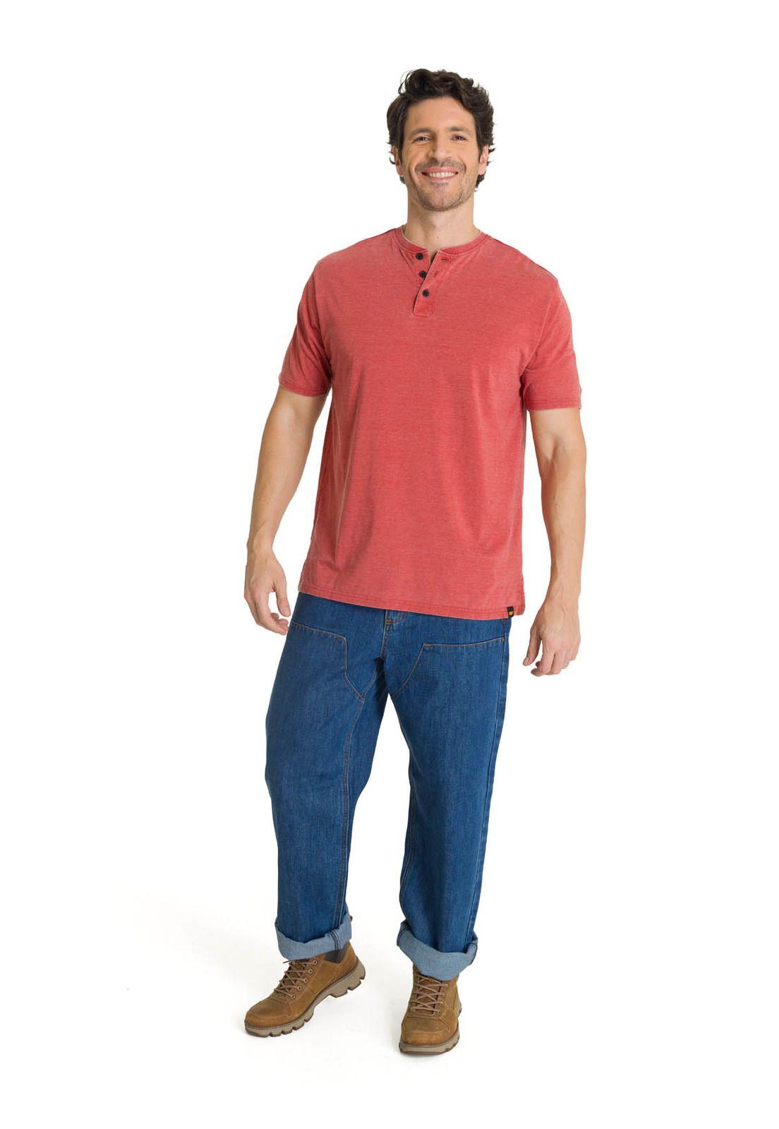 Polera Manga Corta Henley Hombre Burnout Rojo-5