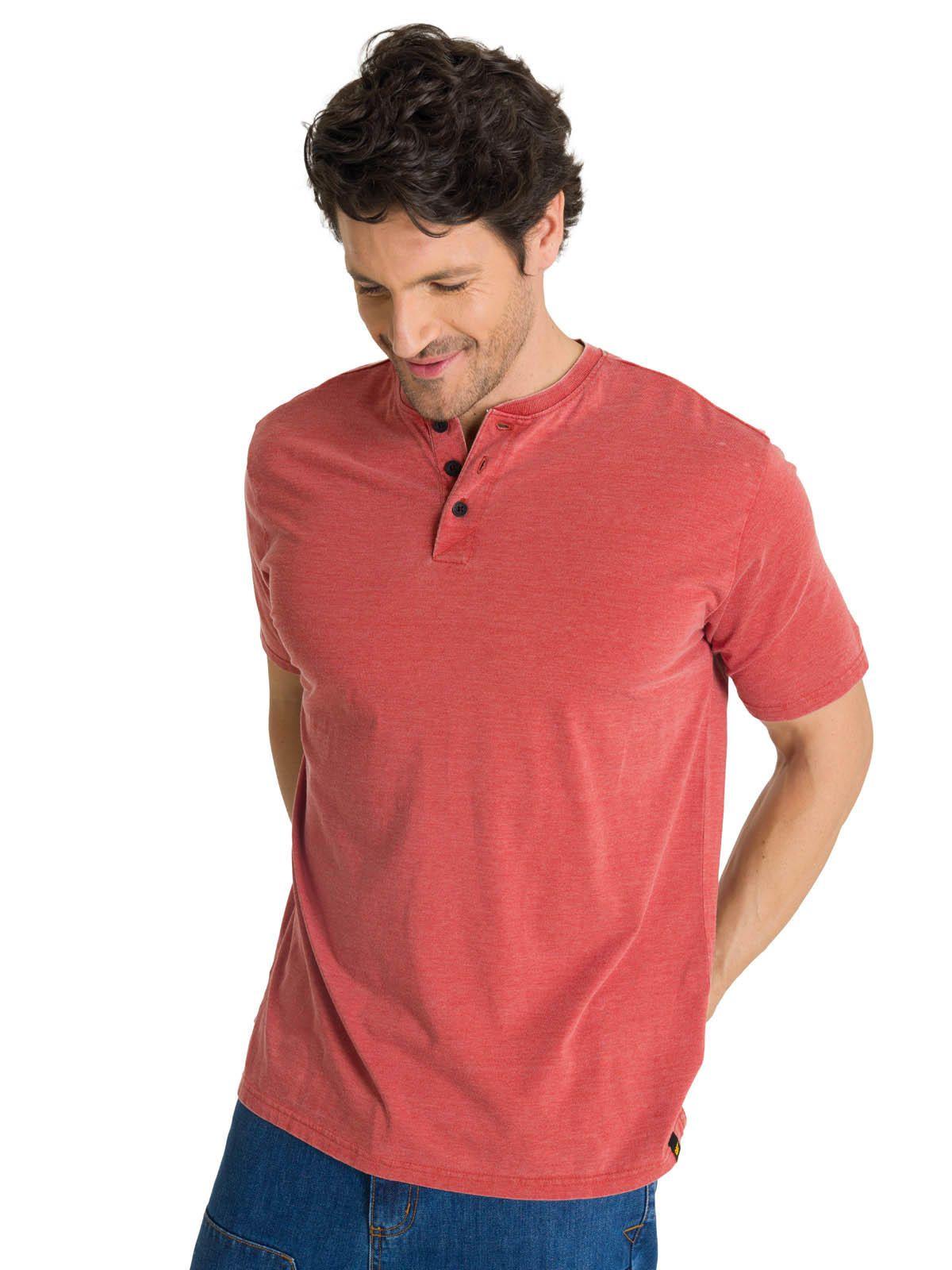 Polera Manga Corta Henley Hombre Burnout Rojo-0