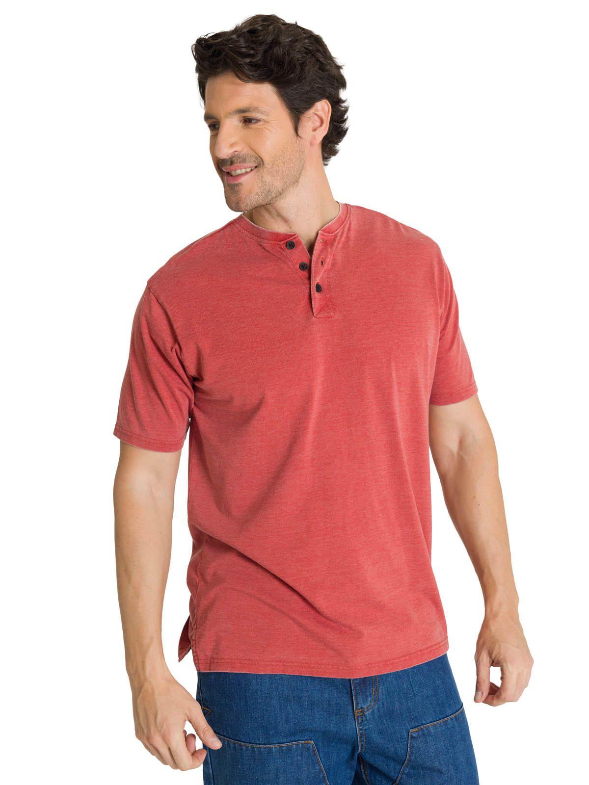 Polera Manga Corta Henley Hombre Burnout Rojo-1