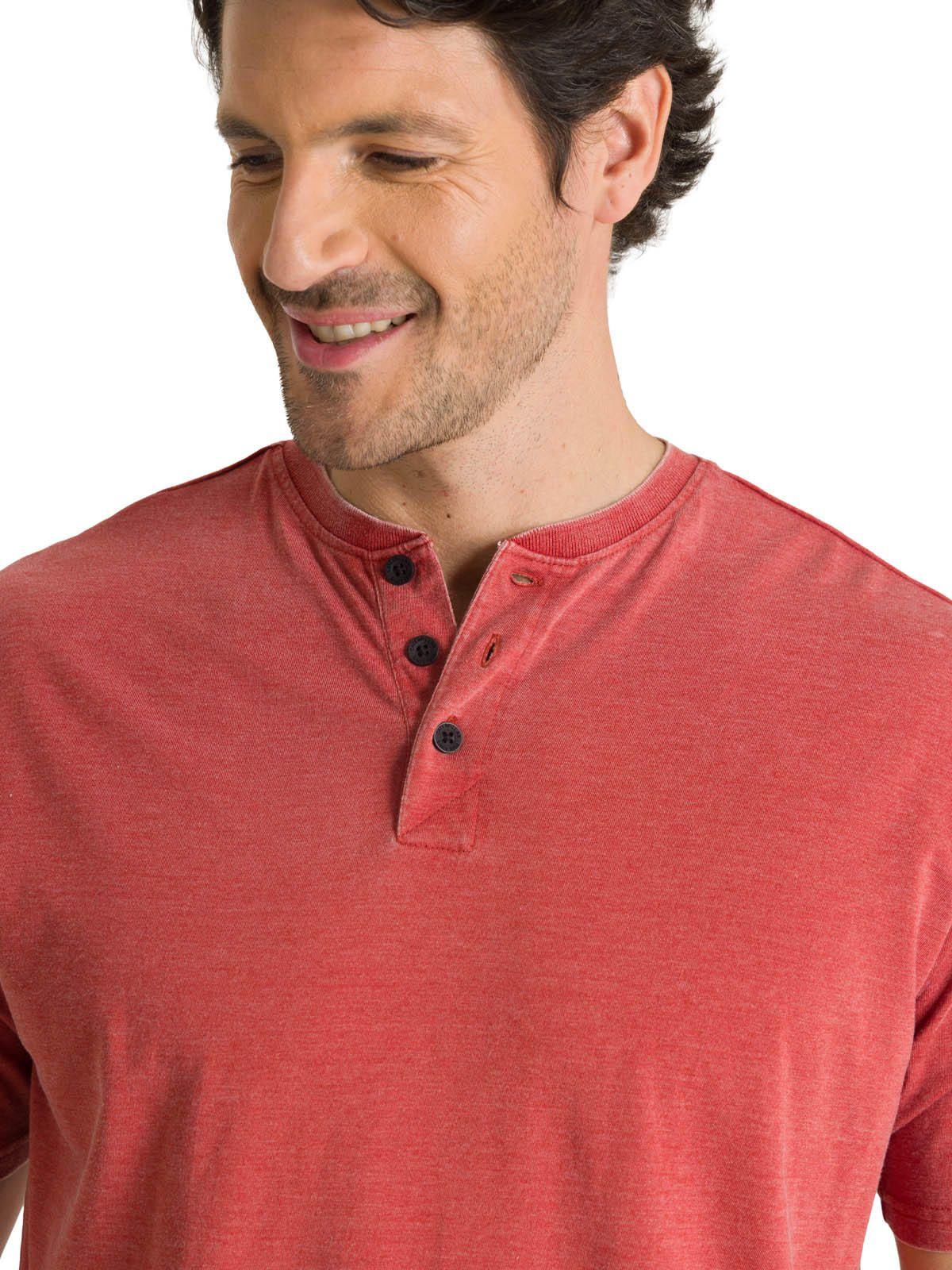 Polera Manga Corta Henley Hombre Burnout Rojo-4