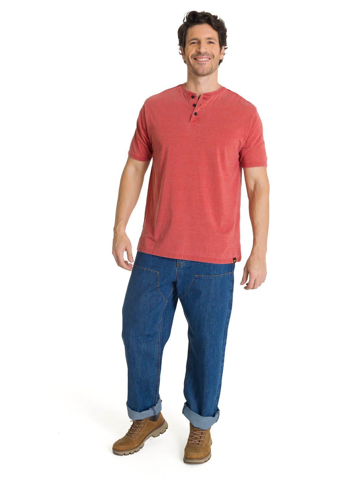 Polera Manga Corta Henley Hombre Burnout Rojo-5