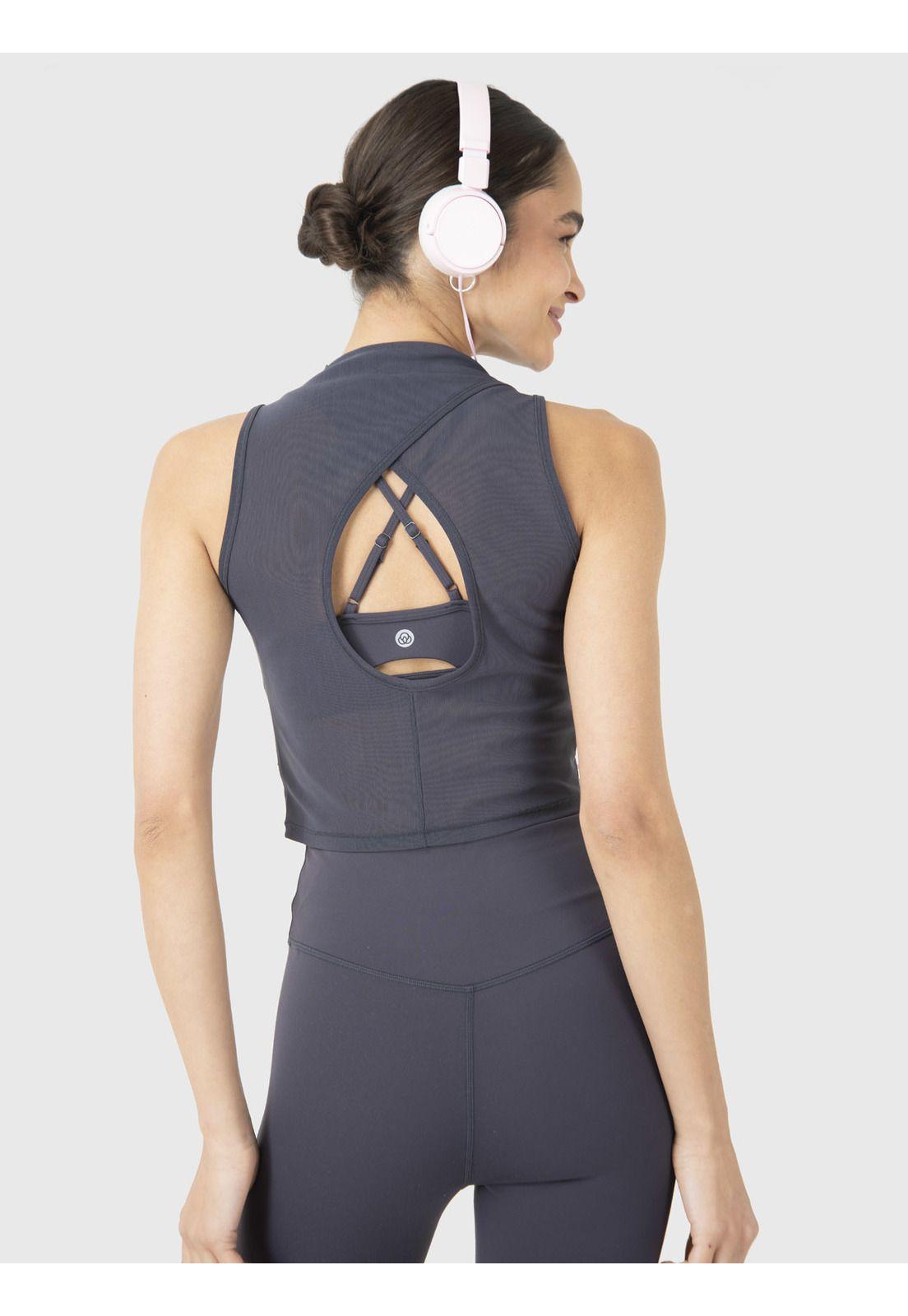 Peto Deportivo Mujer Crop Mesh-Back Gris Oscuro-3