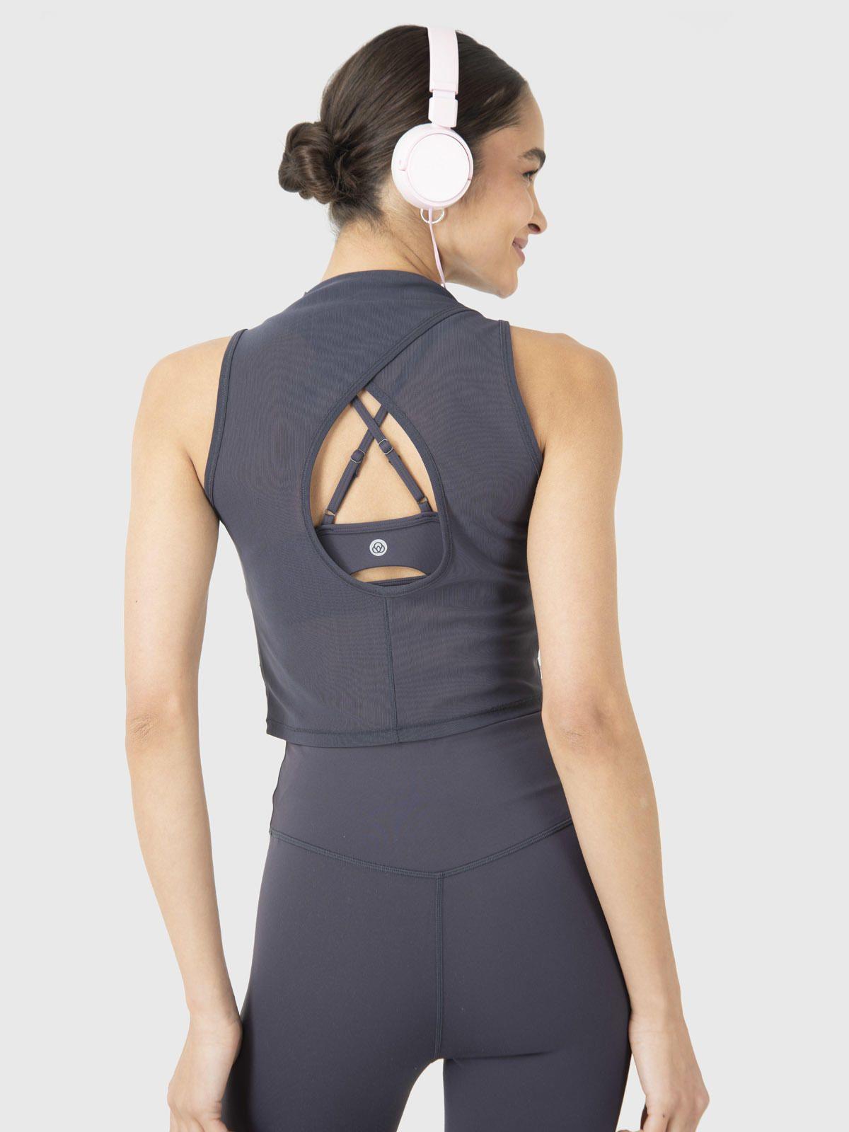 Peto Deportivo Mujer Crop Mesh-Back Gris Oscuro-3