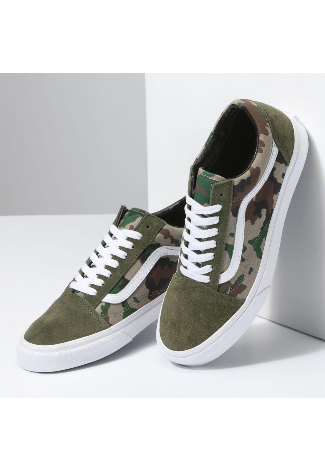 Zapatilla Unisex Old Skool Camo Olive/White-3