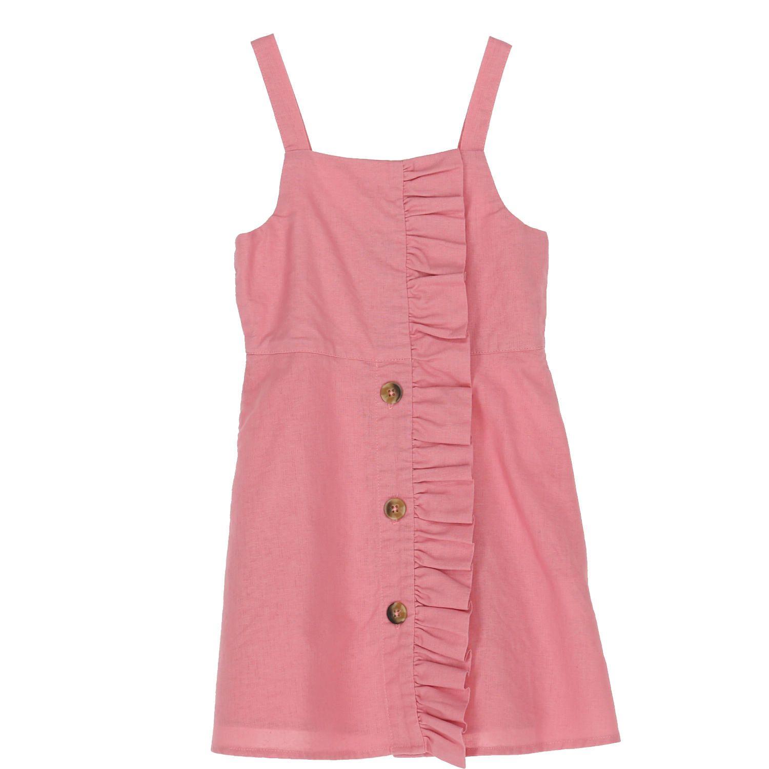 Vestido Lino Niña Botones Rosado-0