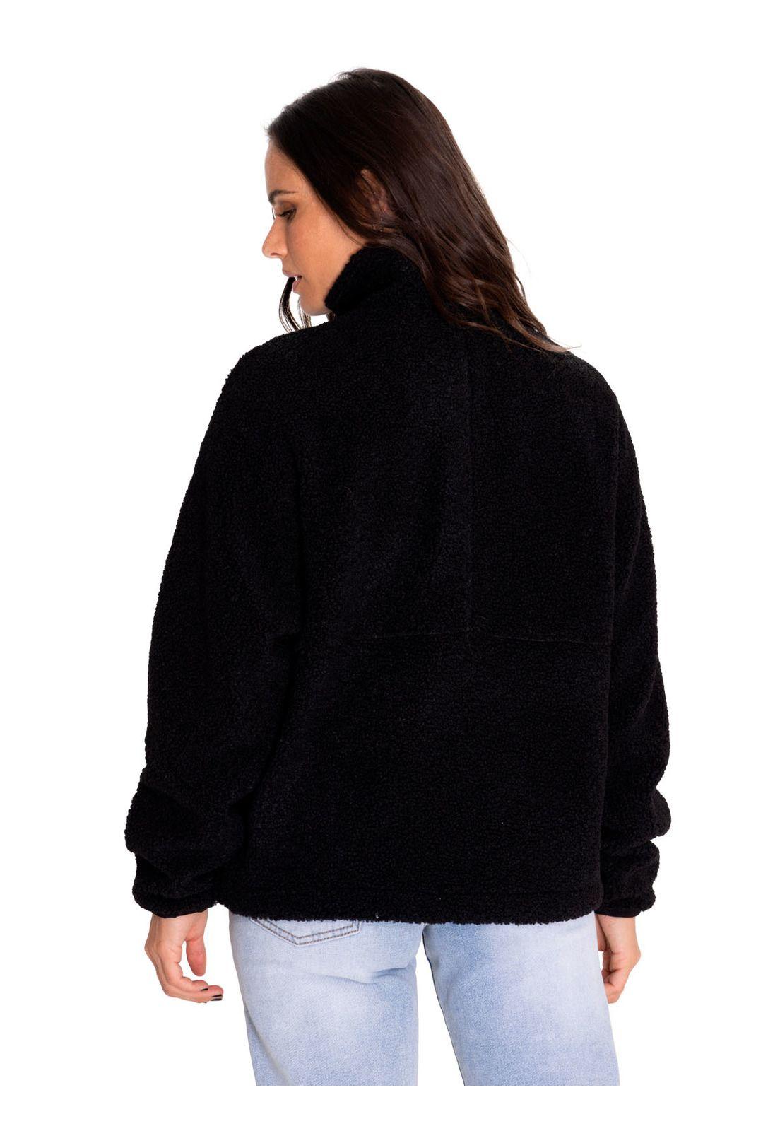 Polar Mujer Sherpa Fleece Snap Front Pullover Negro-3