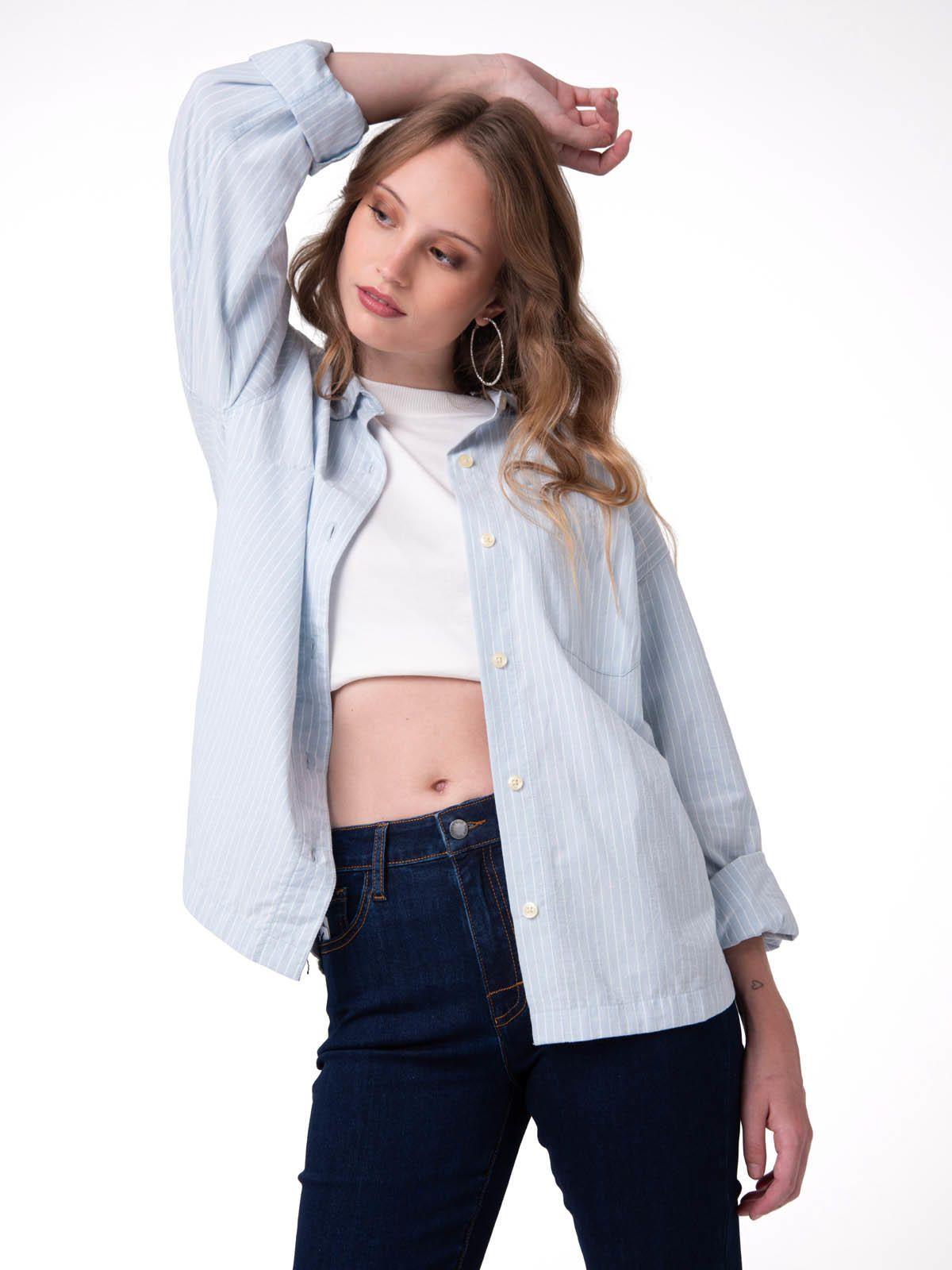 Camisa Manga Larga Mujer Oversized Celeste-0