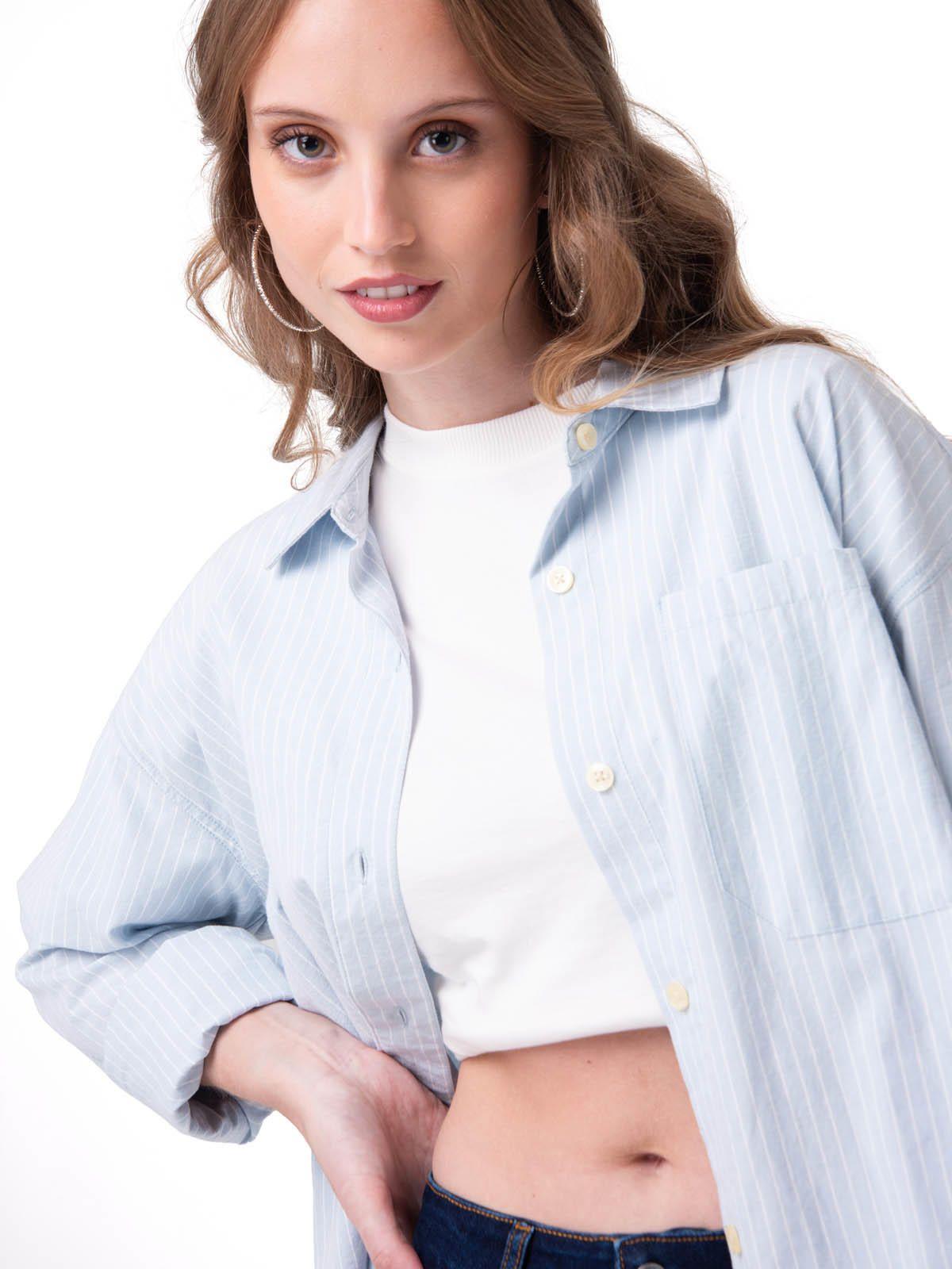 Camisa Manga Larga Mujer Oversized Celeste-1