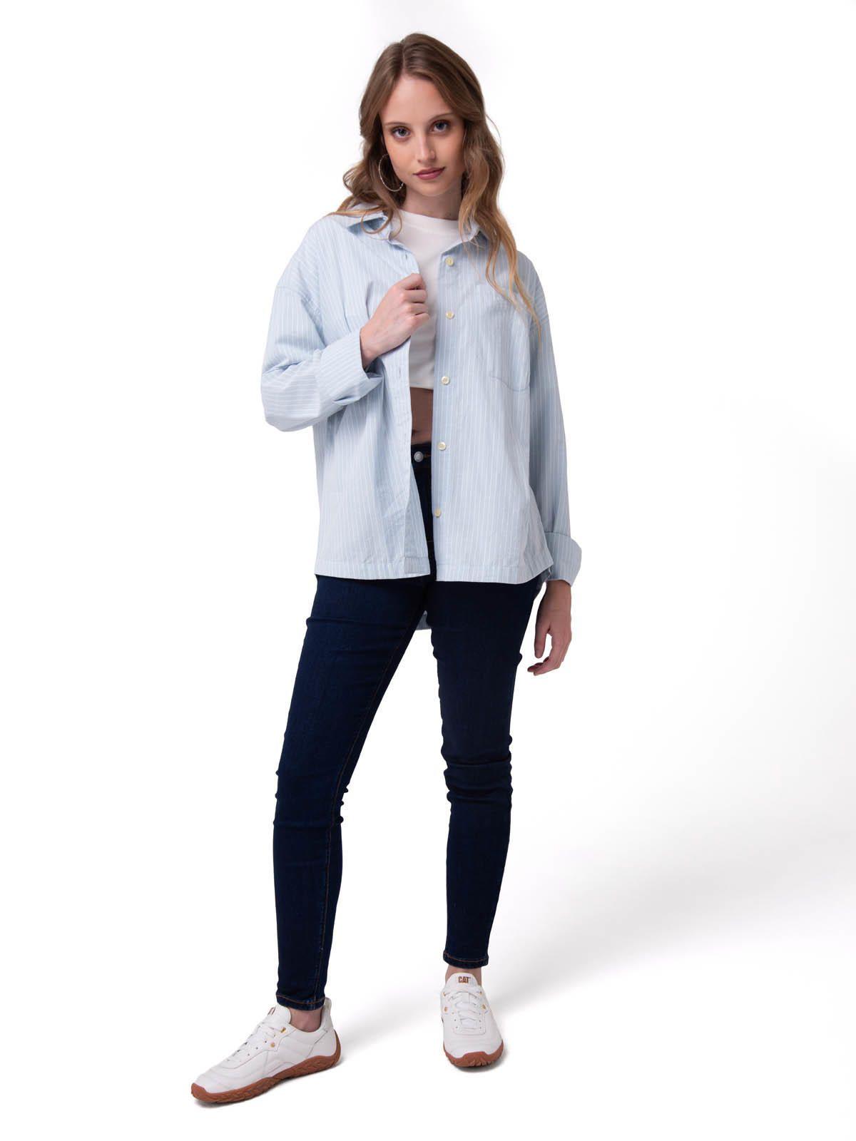 Camisa Manga Larga Mujer Oversized Celeste-5