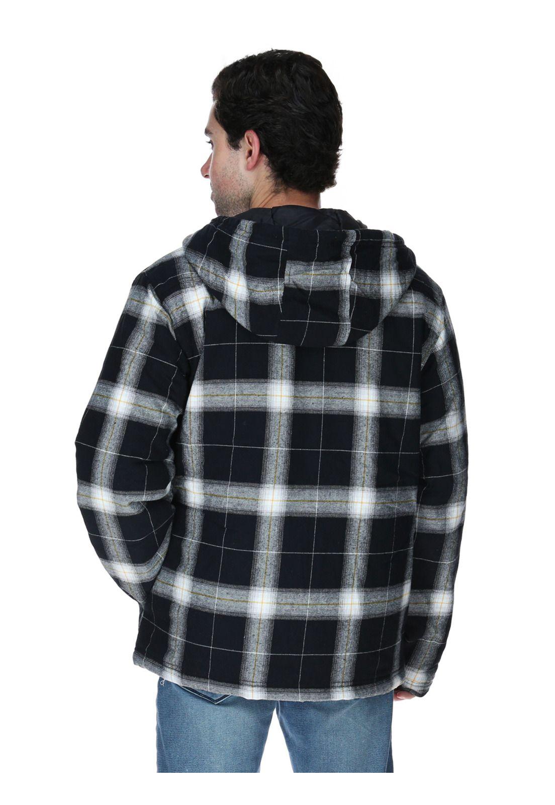 Chaqueta Hooded Flannel Hombre Negro y Blanco-3