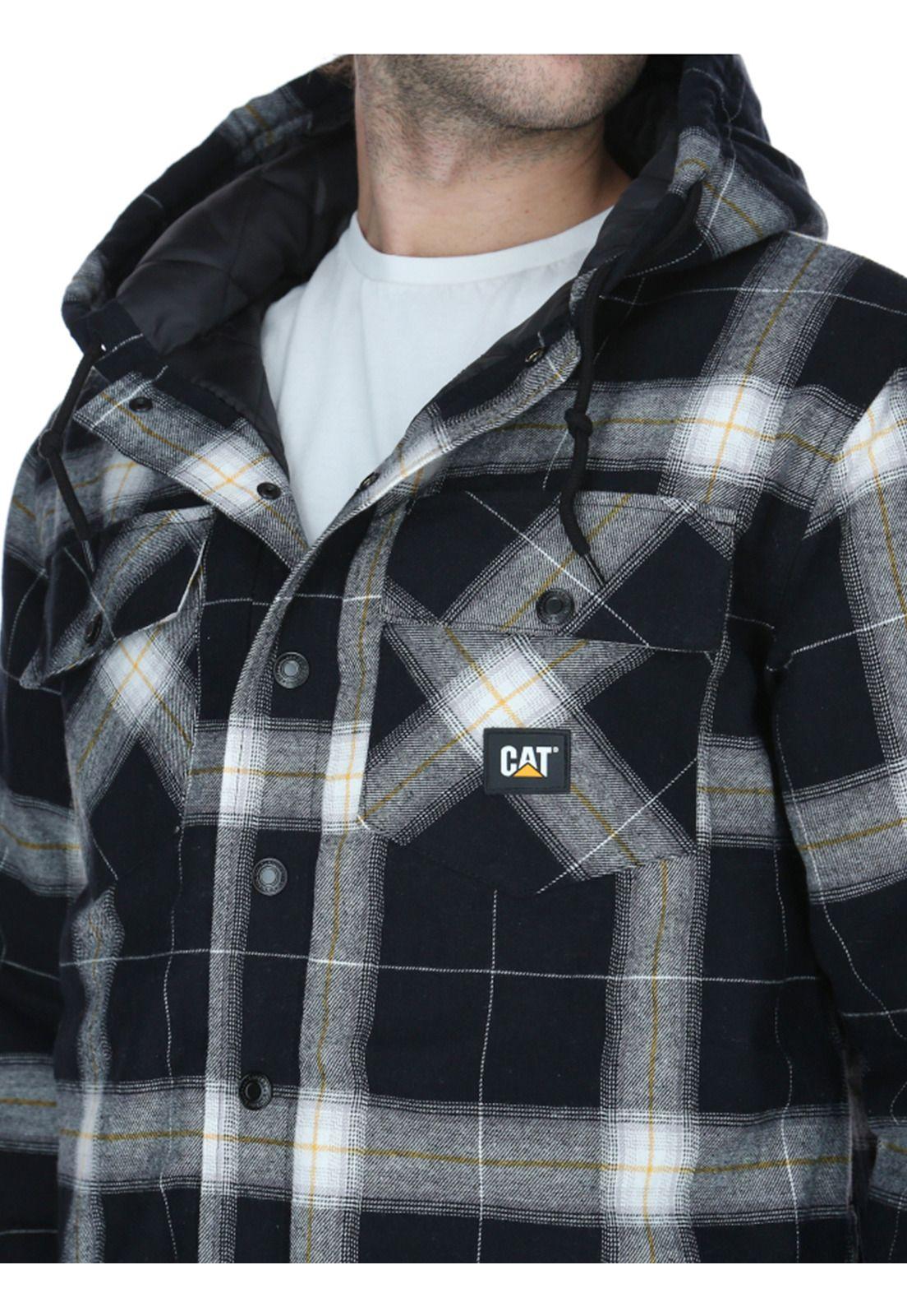 Chaqueta Hooded Flannel Hombre Negro y Blanco-4