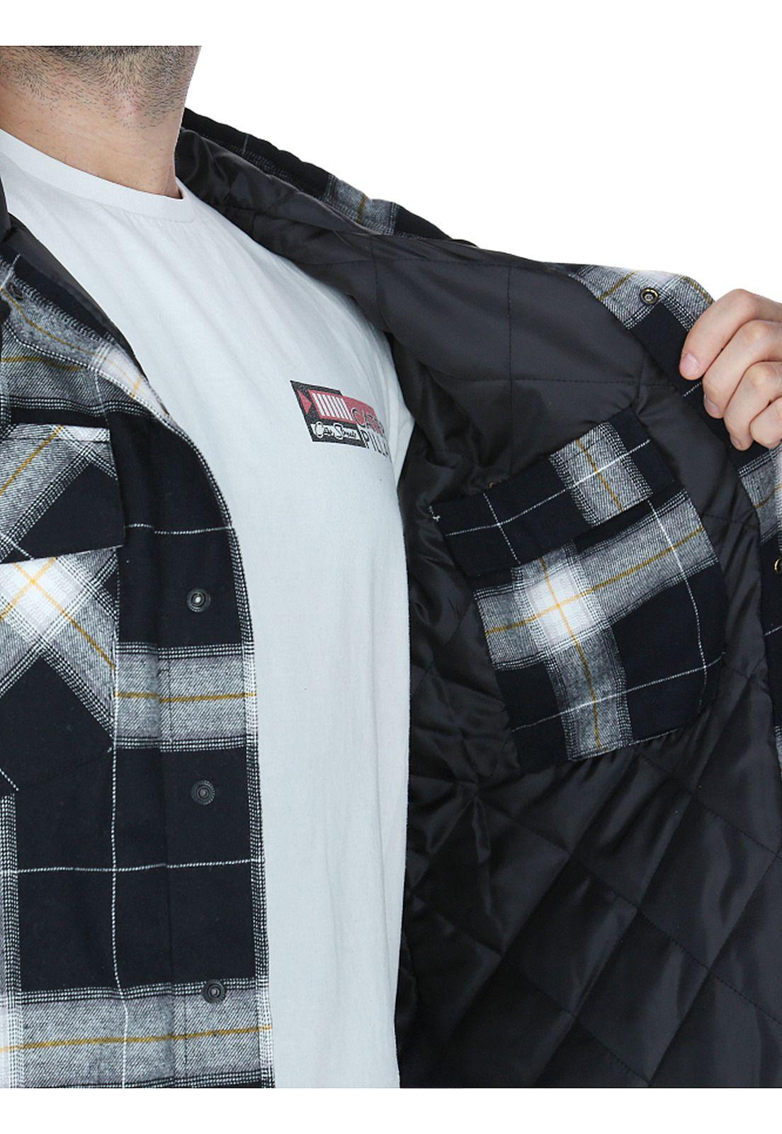 Chaqueta Hooded Flannel Hombre Negro y Blanco-5