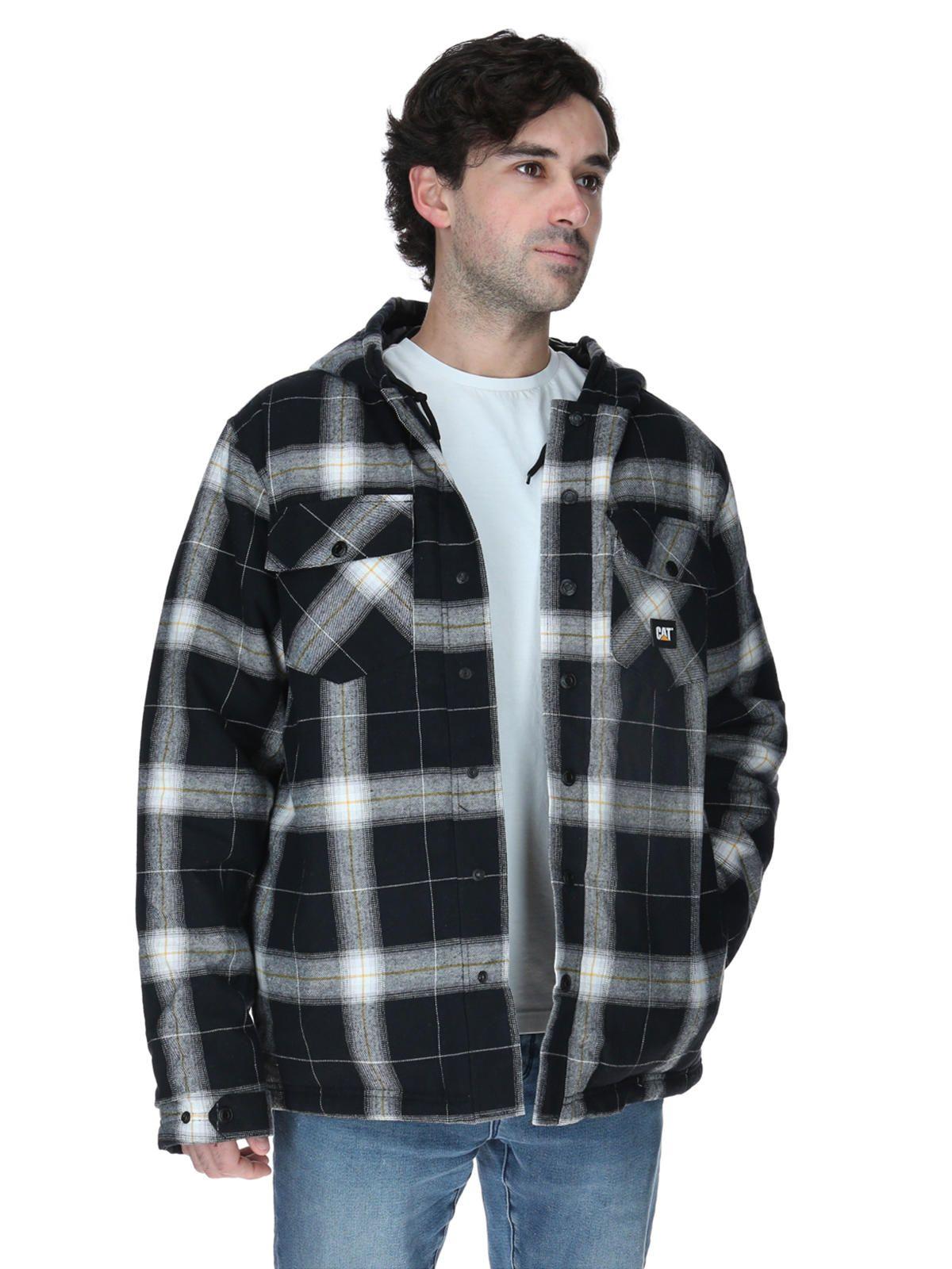 Chaqueta Hooded Flannel Hombre Negro y Blanco-0