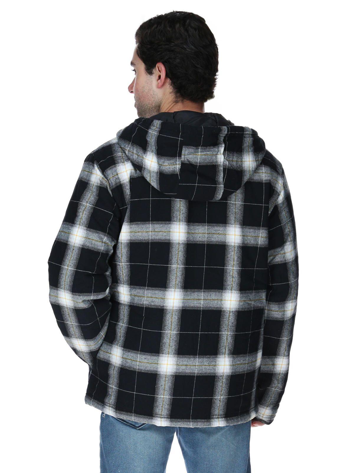 Chaqueta Hooded Flannel Hombre Negro y Blanco-3