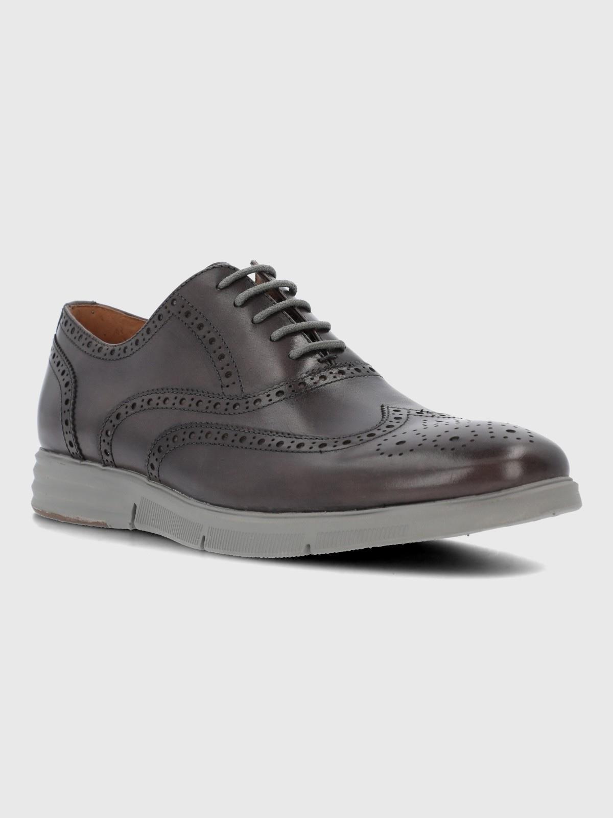 Zapato Cuero Hombre Wing Flex Gris-0