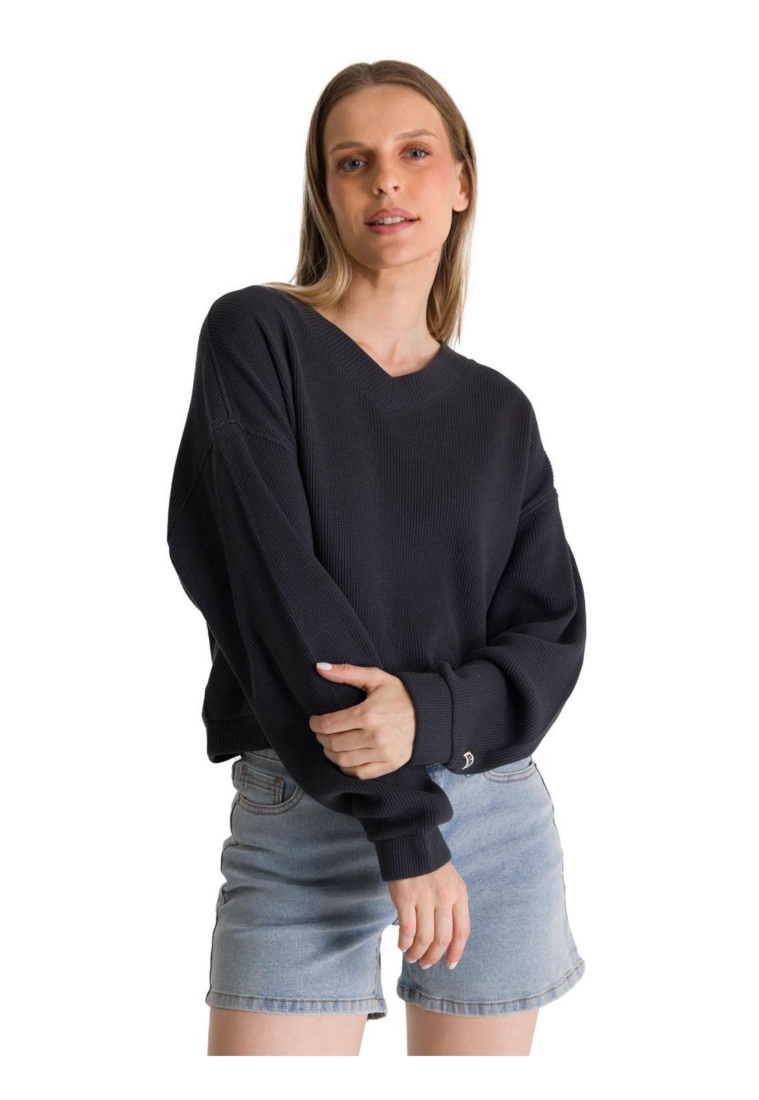 Polerón Cuello en V Mujer Oversize Waffle Grafito-0