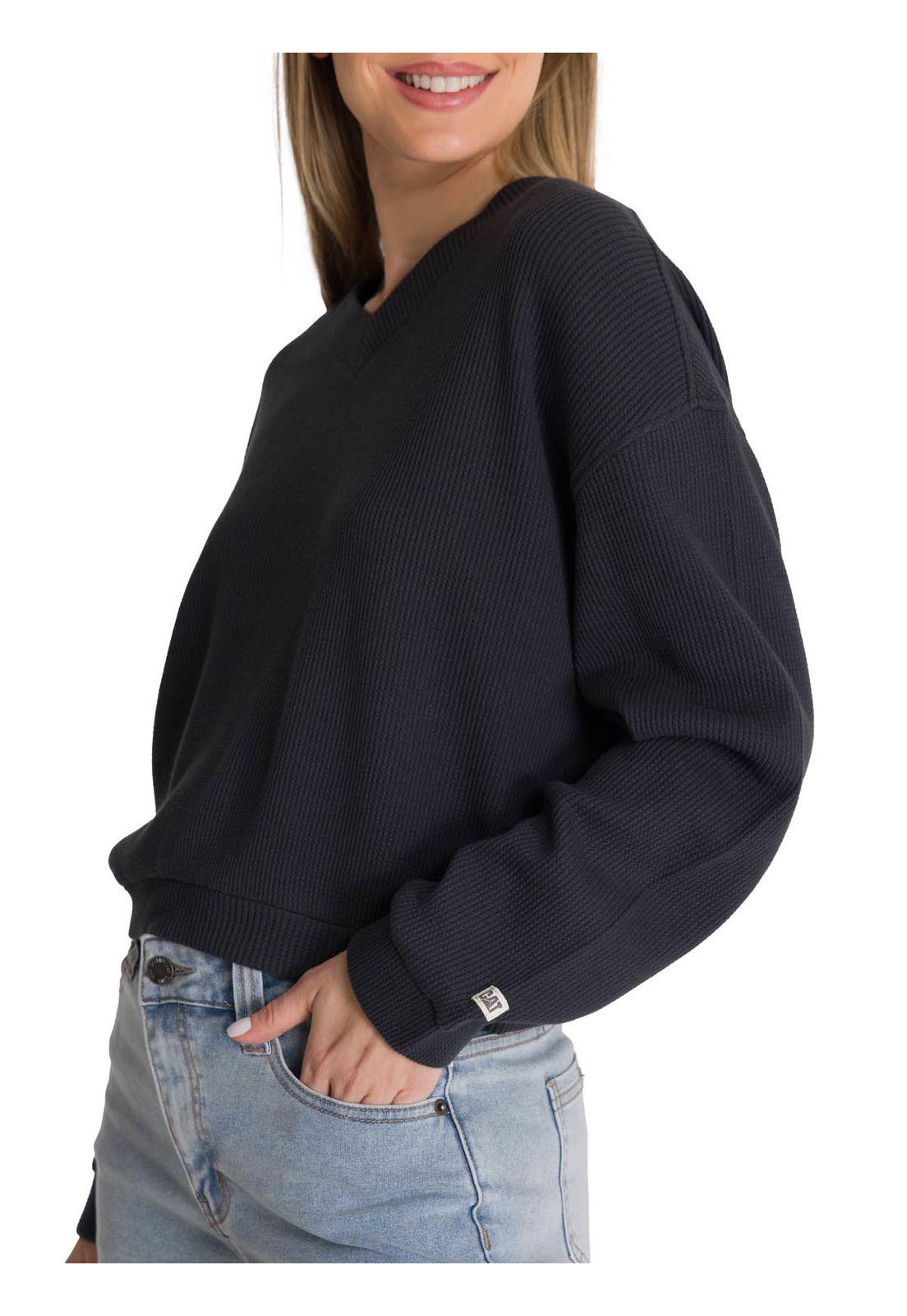 Polerón Cuello en V Mujer Oversize Waffle Grafito-1