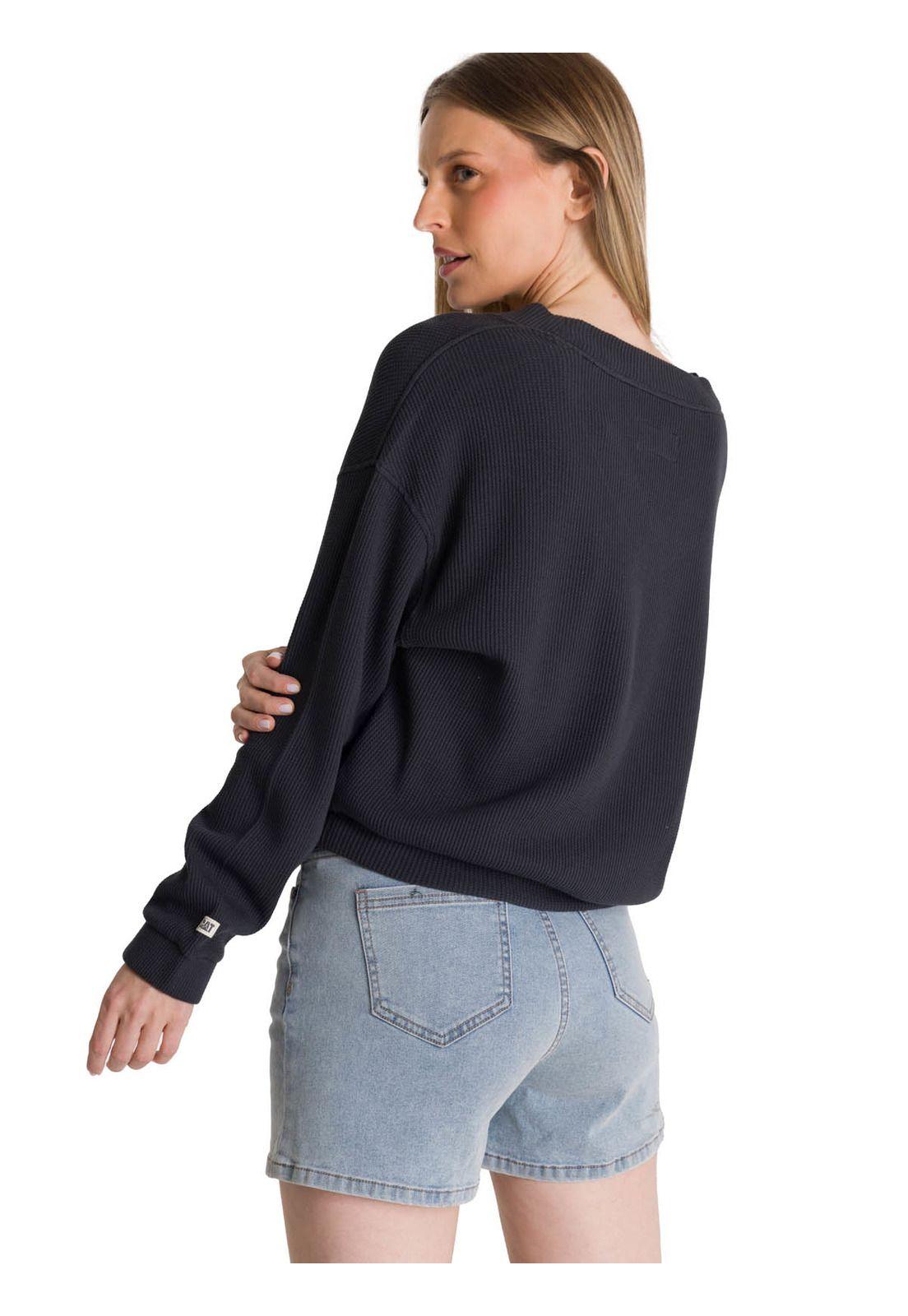 Polerón Cuello en V Mujer Oversize Waffle Grafito-3