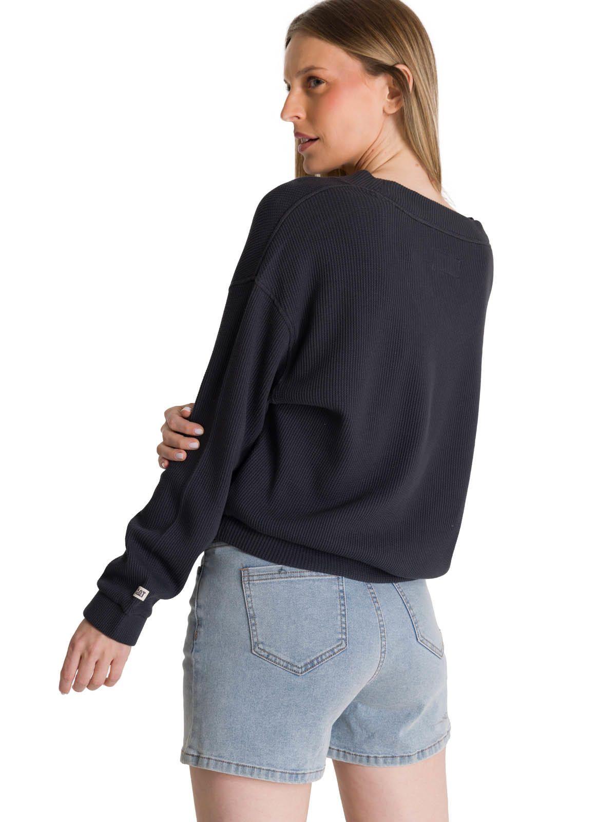 Polerón Cuello en V Mujer Oversize Waffle Grafito-3