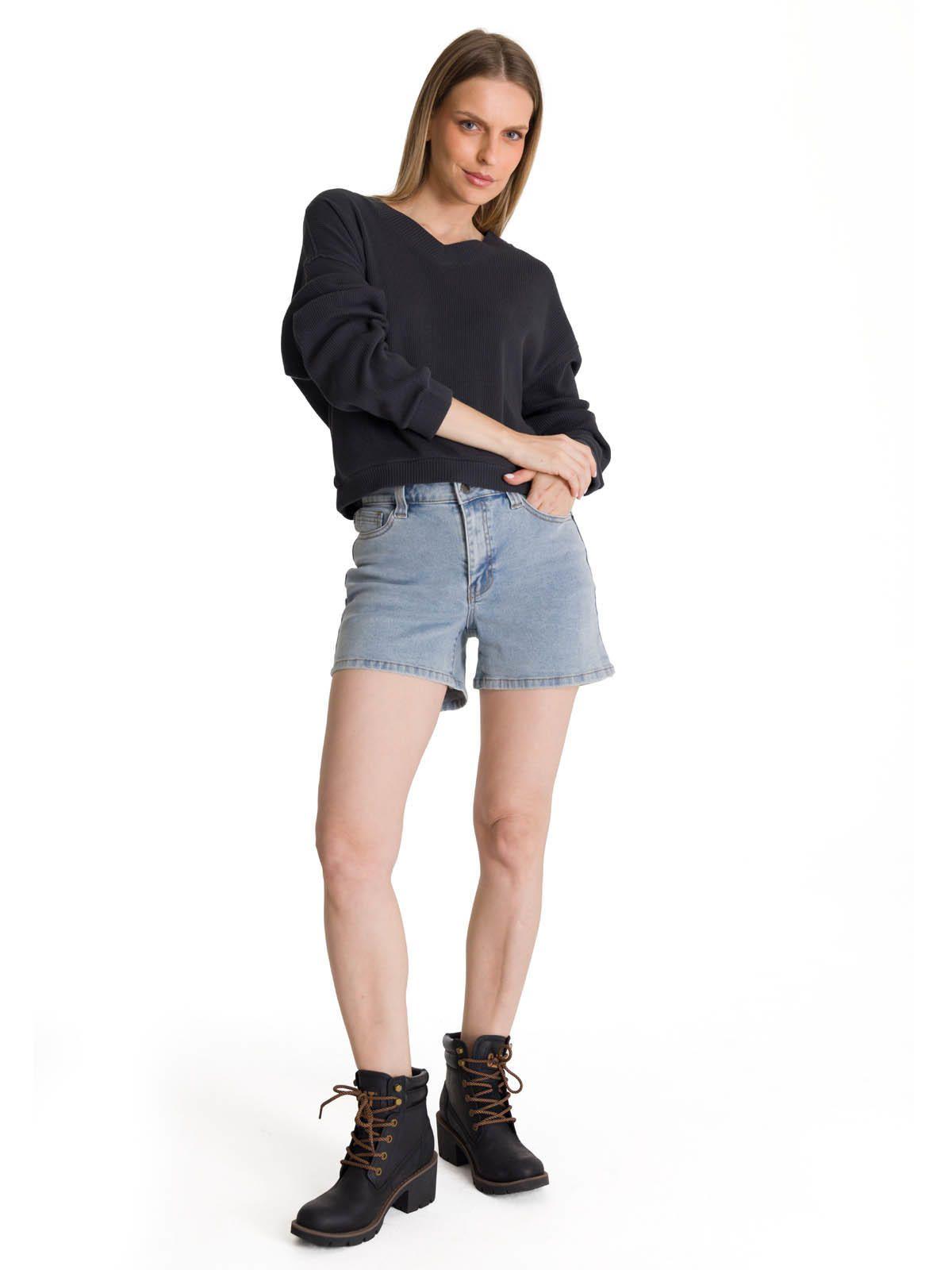 Polerón Cuello en V Mujer Oversize Waffle Grafito-4