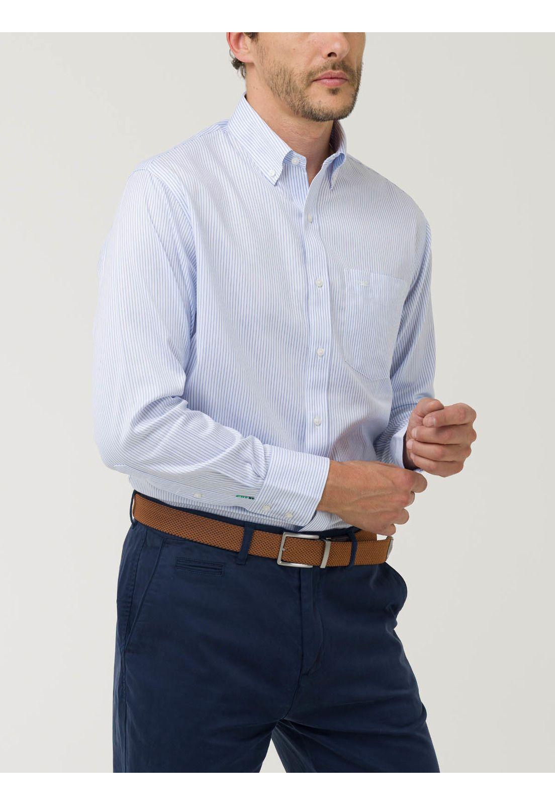 Camisa Libre de Arrugas Algodón Celeste Hombre-5