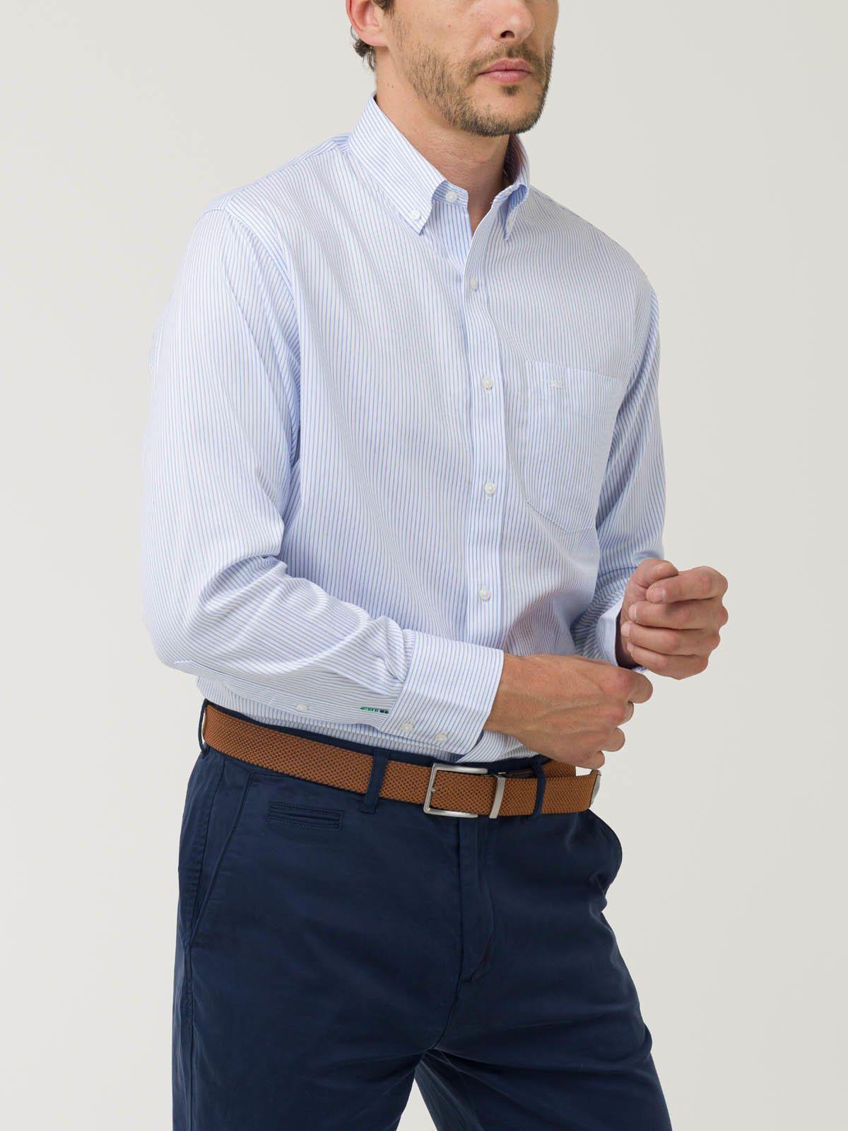 Camisa Libre de Arrugas Algodón Celeste Hombre-5