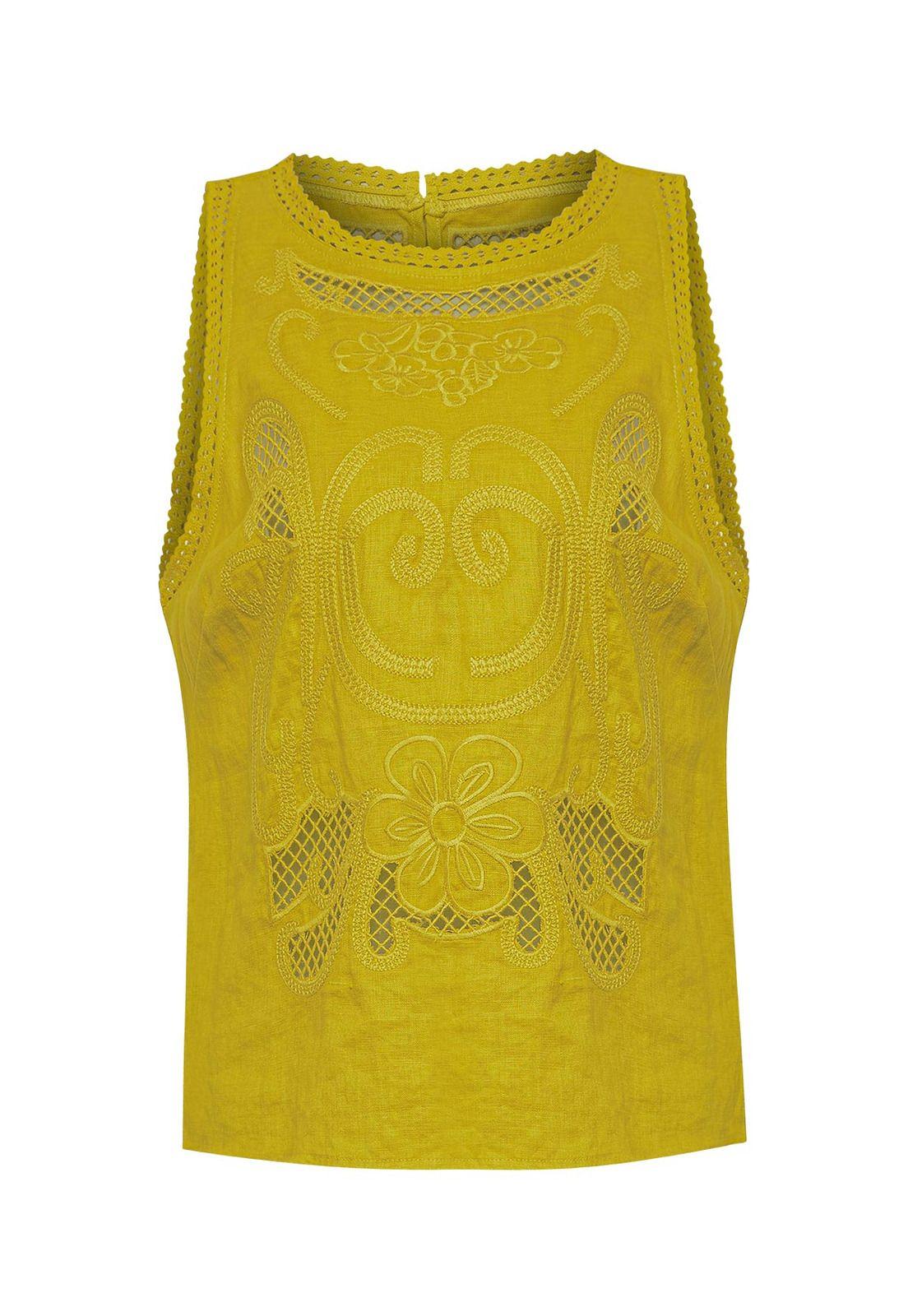 Blusa Lino Orgánico Mujer Cleep Amarillo -0