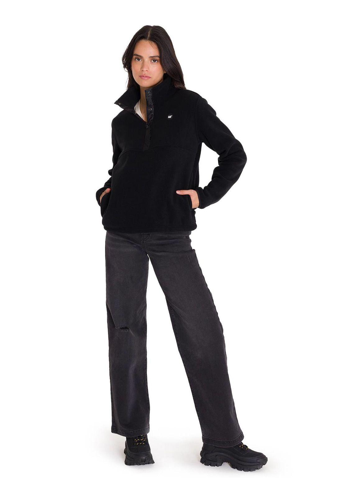 Polar Fleece Half Snap Mujer Negro-5