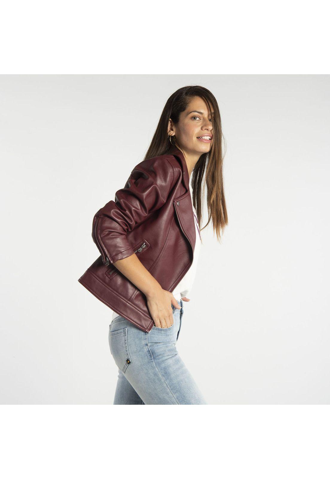 Chaqueta Mujer Faux Leather Moto Ja Burdeo-1