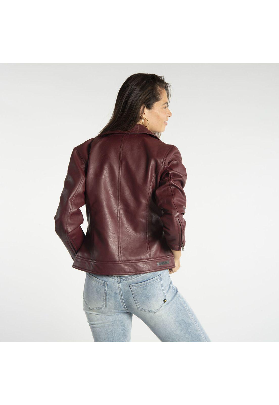 Chaqueta Mujer Faux Leather Moto Ja Burdeo-2